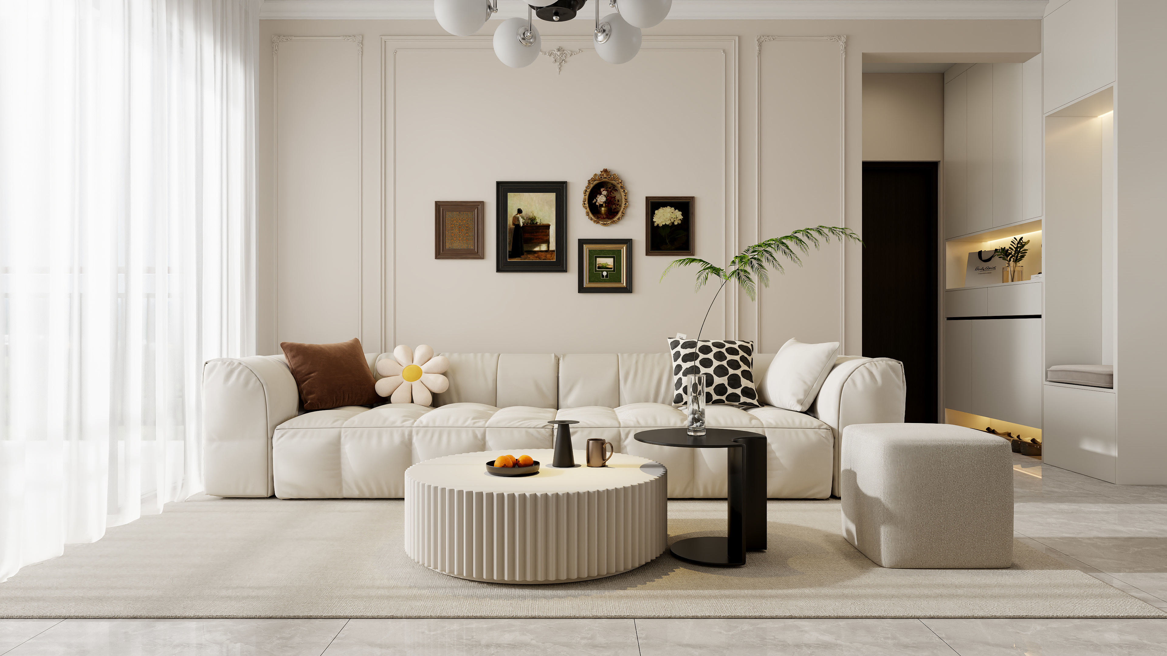 龙珠设计-现代奶油 4室 低预算装修效果图