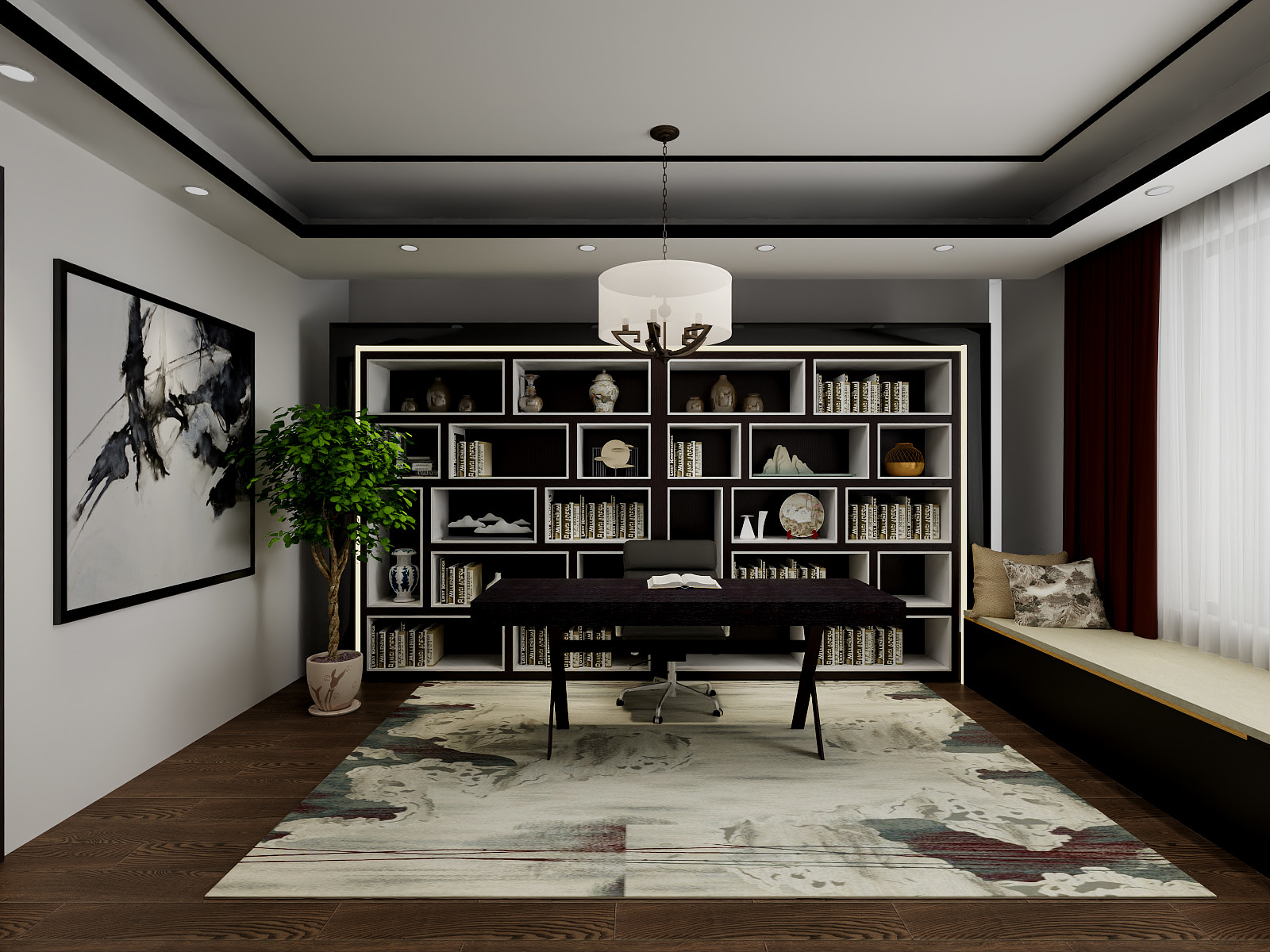 吴爽-233m²新中式风格设计装修效果图