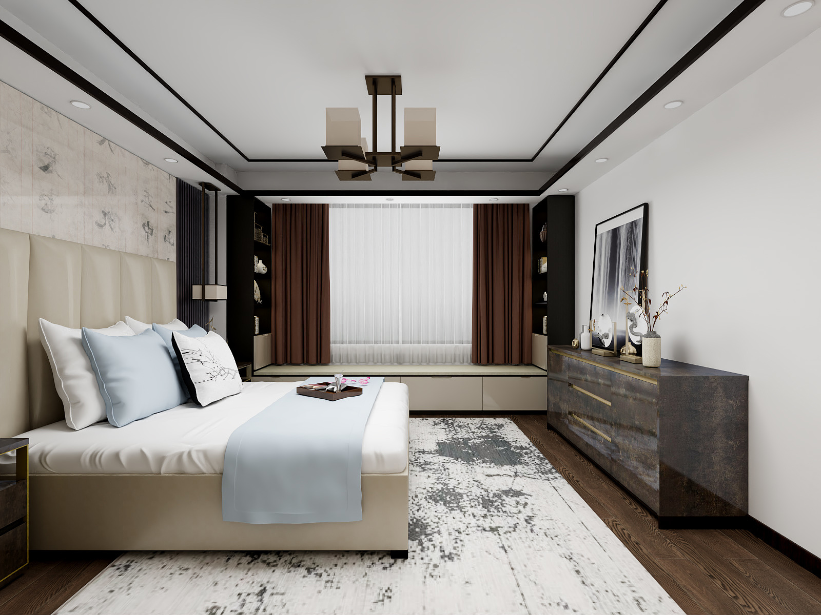 吴爽-233m²新中式风格设计装修效果图