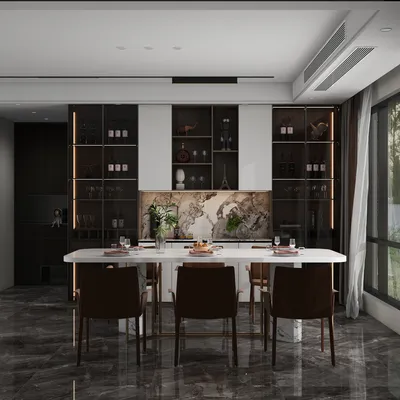 Elegant Minimalist Dining Room with Wood Tones