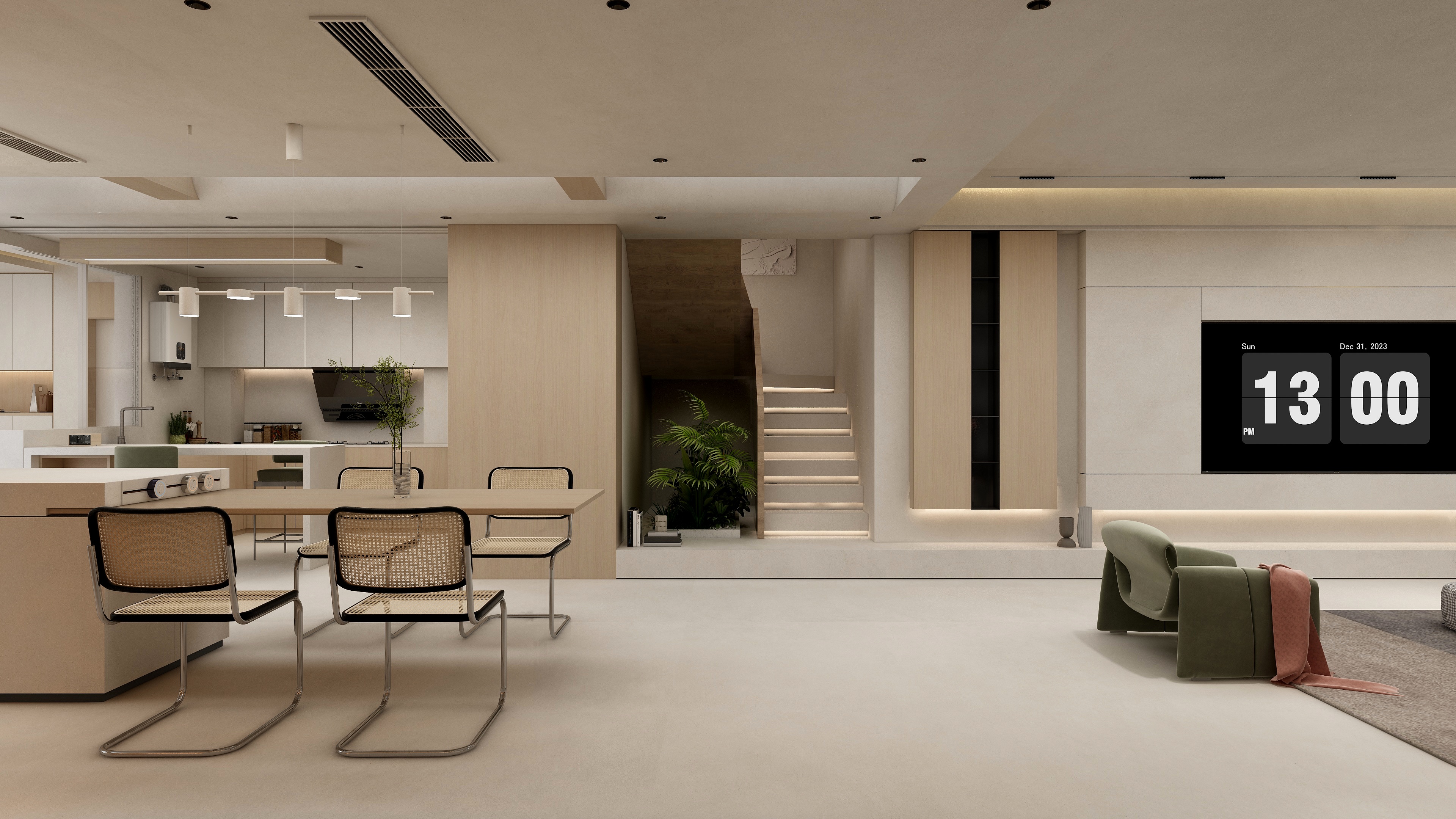 张煜强煜境设计-257平米奶油原木简约复式装修效果图