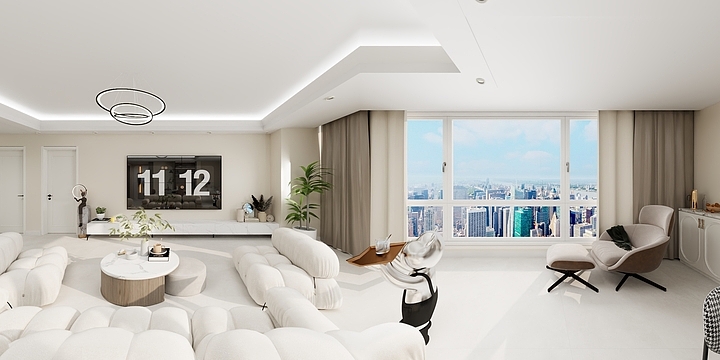 居-里-贝蒙涪江郡115户型奶油风-装修设计方案