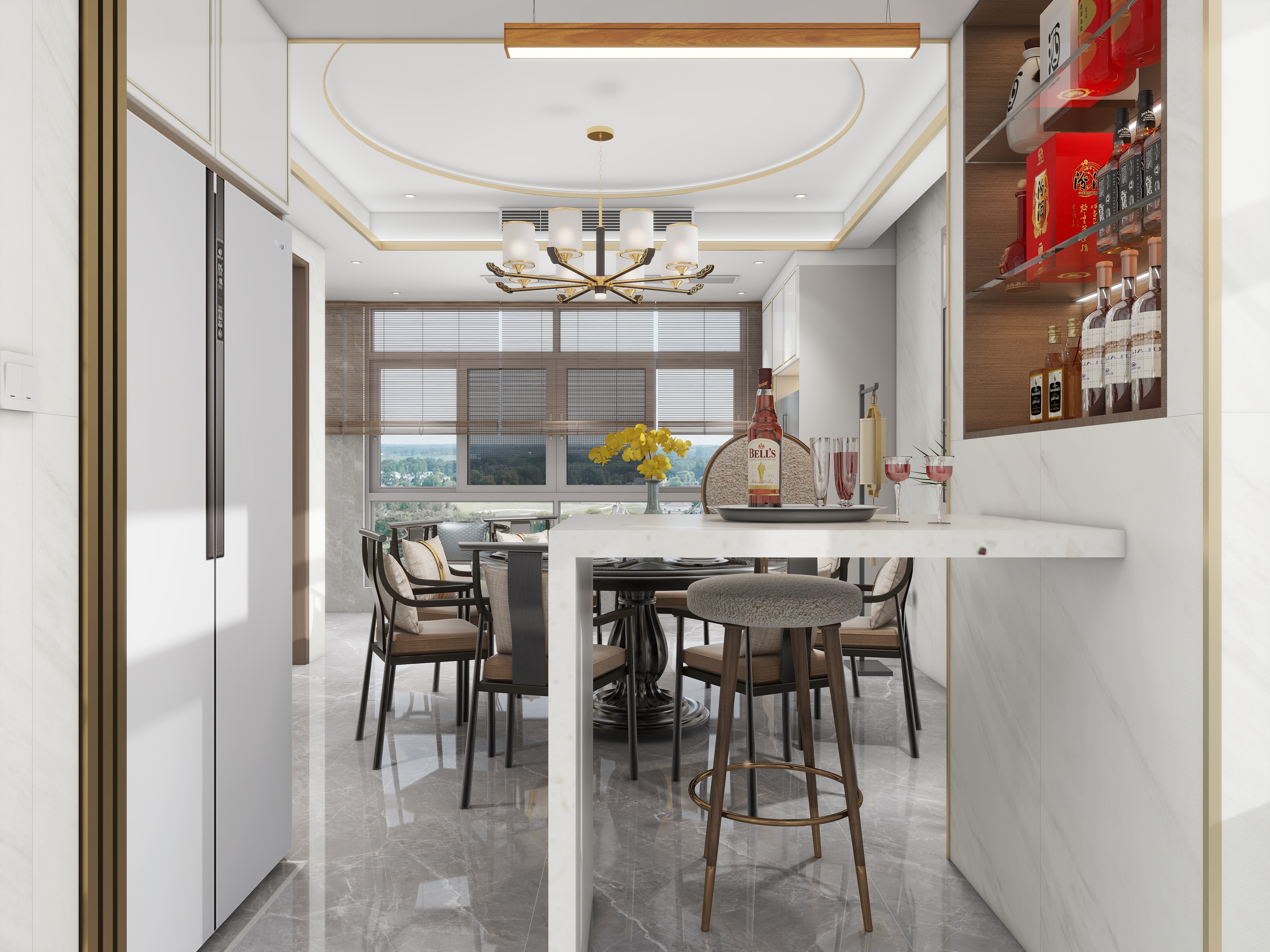 香港原创设计顾问有限公司-深圳水岸新都现代305平方新中式复式楼设计装修效果图