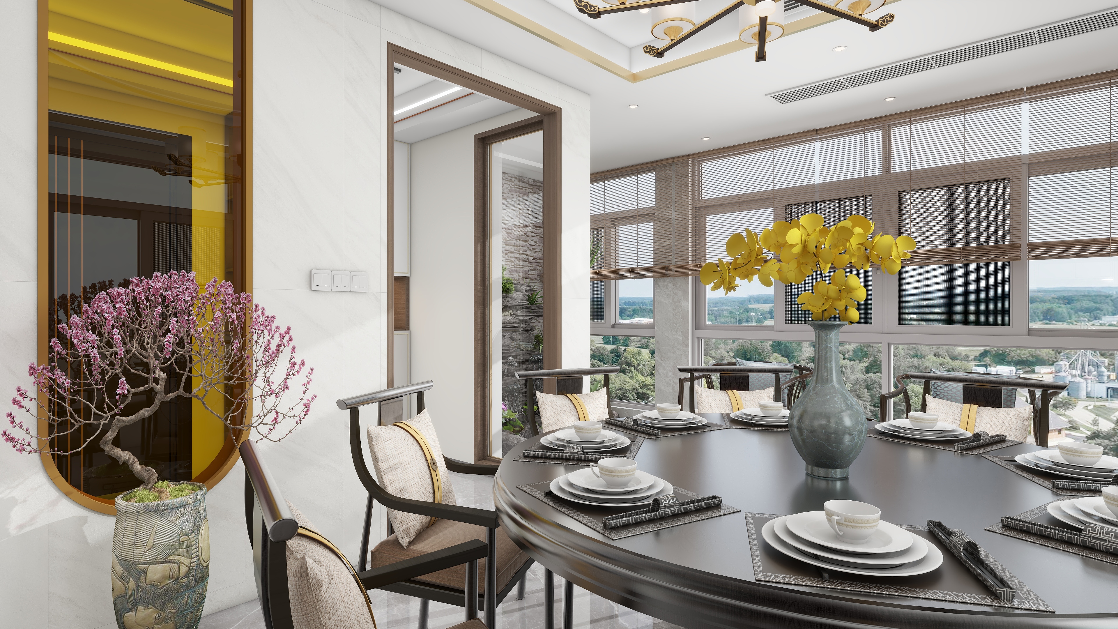 香港原创设计顾问有限公司-深圳水岸新都现代305平方新中式复式楼设计装修效果图