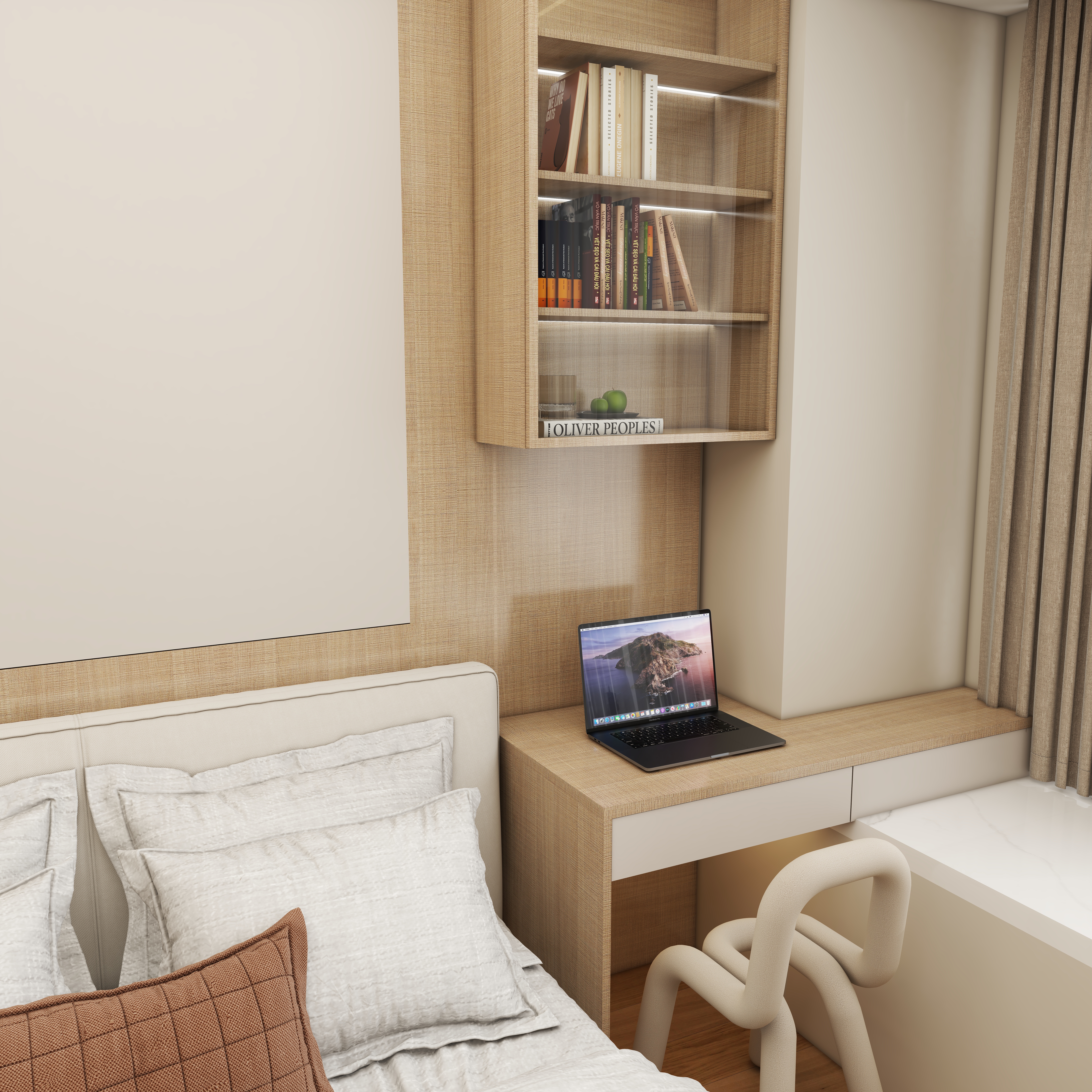 壹诺设计工作室-105㎡3室-日式风 一层主卧装修效果图第2张