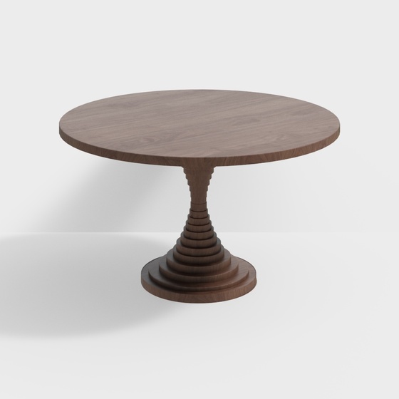 Modern Round Dining Table 3D Model in Farmhouse Brown