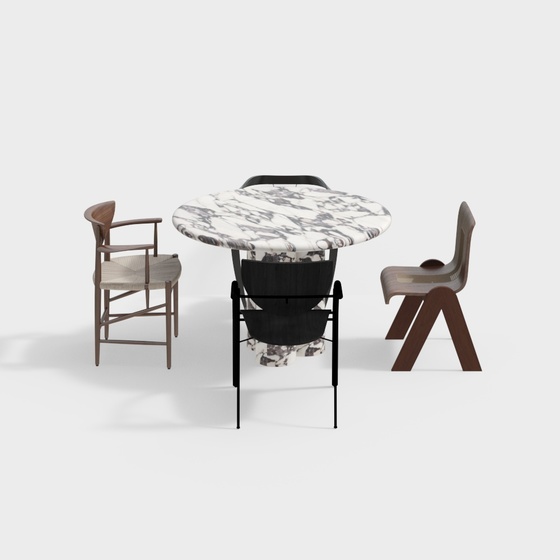 Modern Black Dining Table and Chair Combination 3D Model