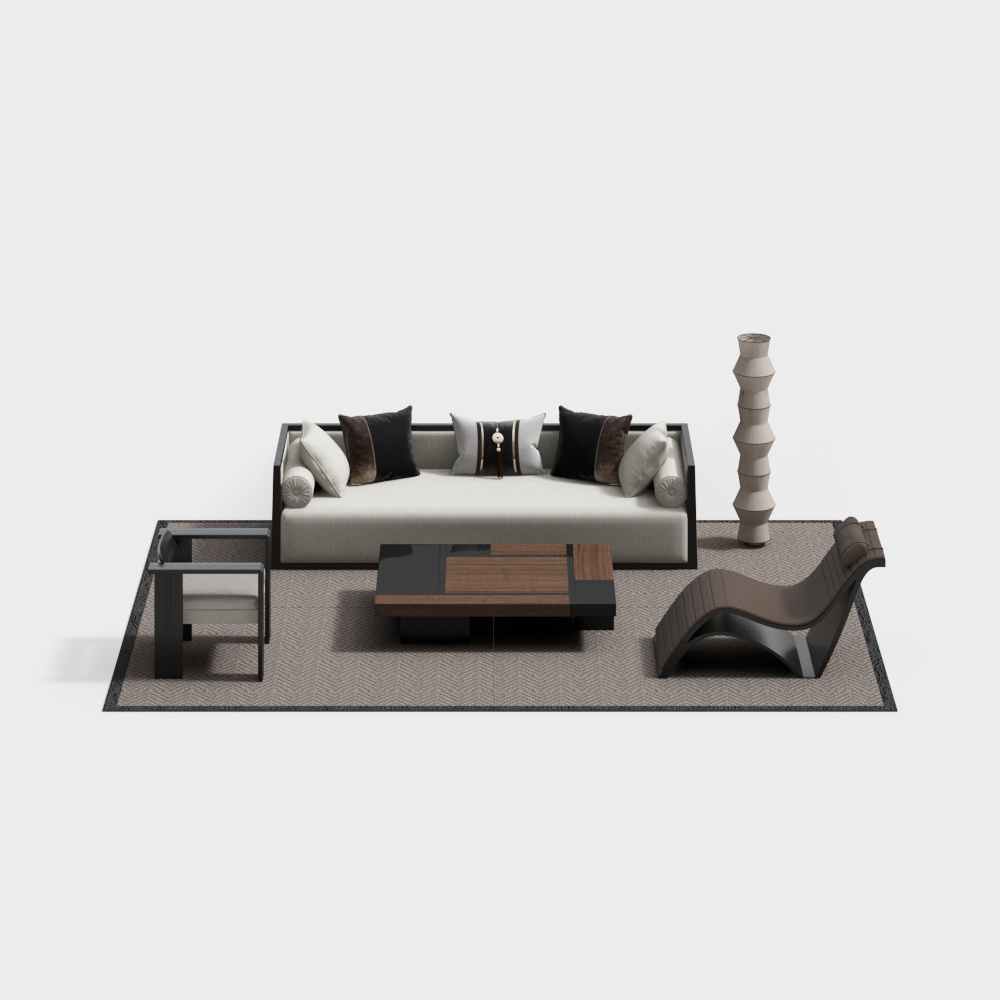 新中式别墅客厅组合沙发3D模型