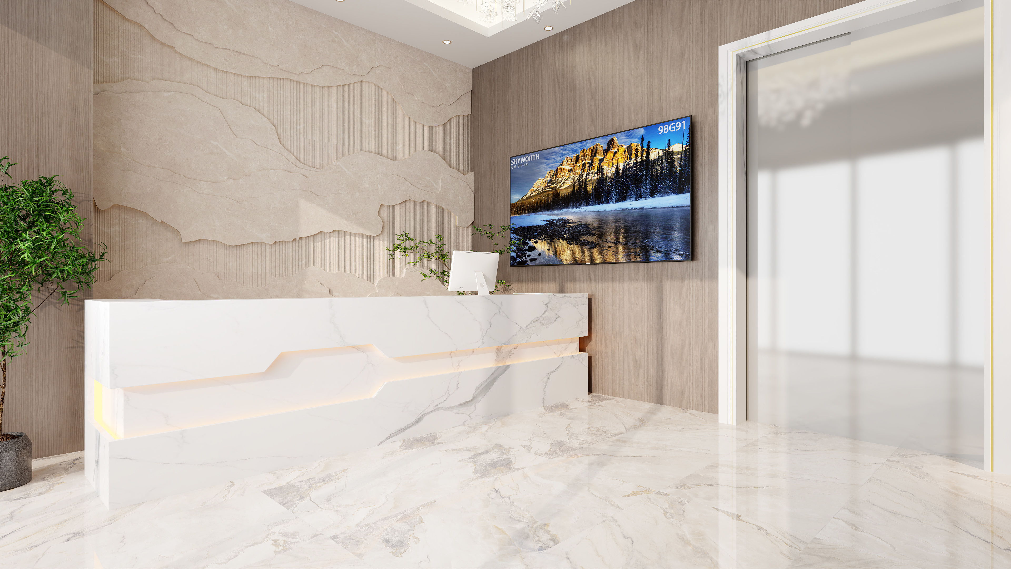 3D云设计L-一楼大厅-装修设计方案