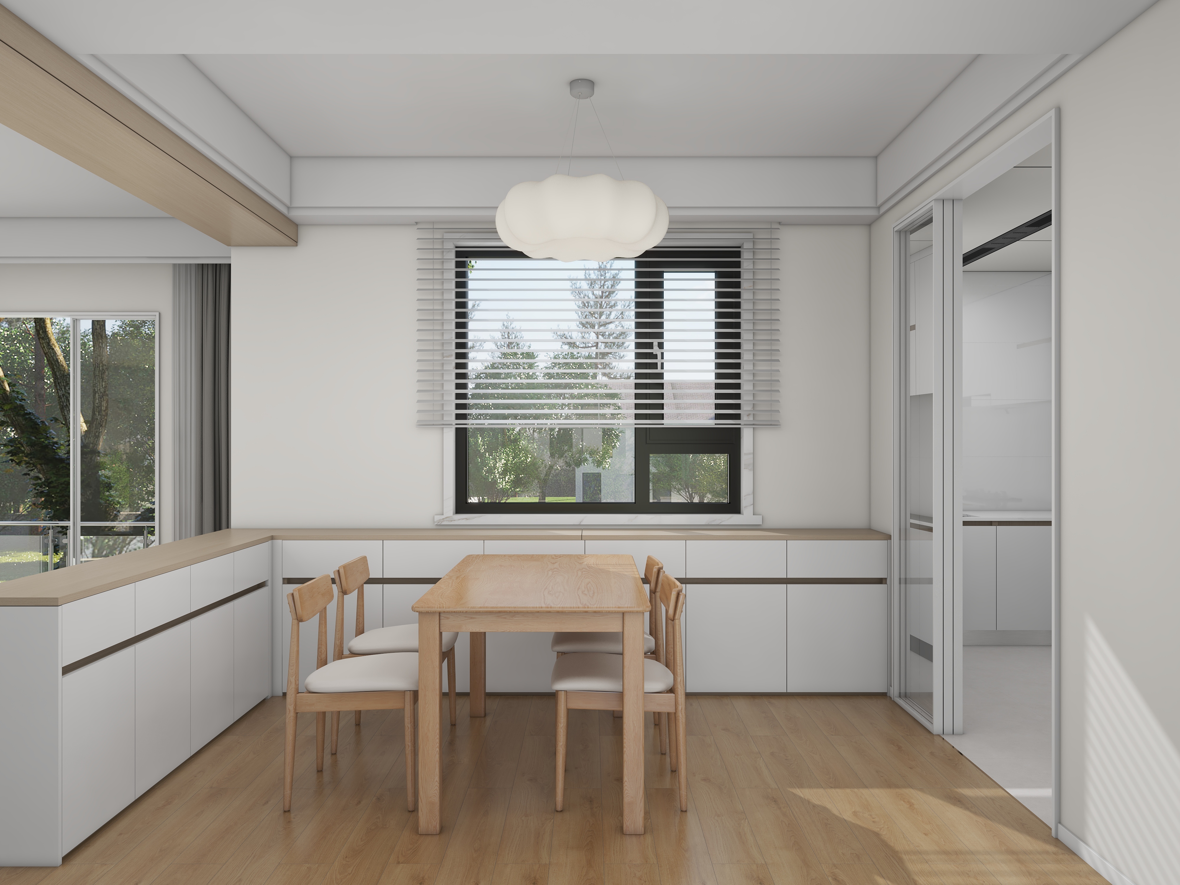 衣大路-奶油原木风-错层户型装修效果图