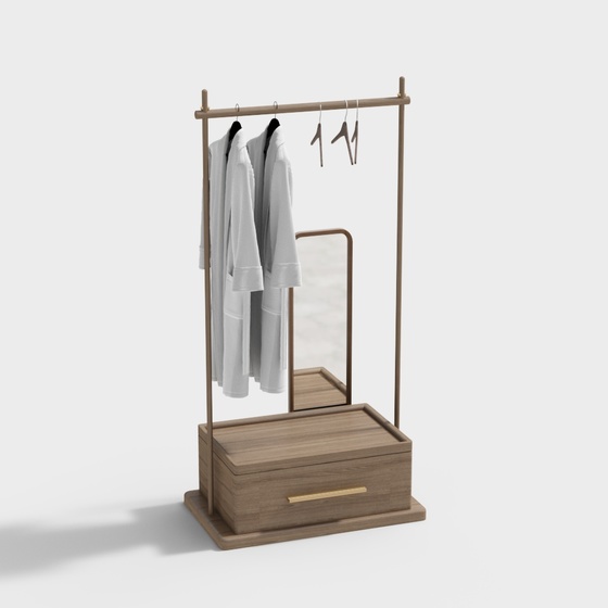 Antique Coat and Hat Stand 3D Model in Brown Finish
