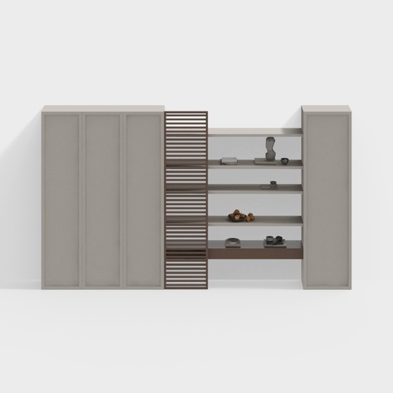 Modern Gray Cream Style Bookcase 3D Model