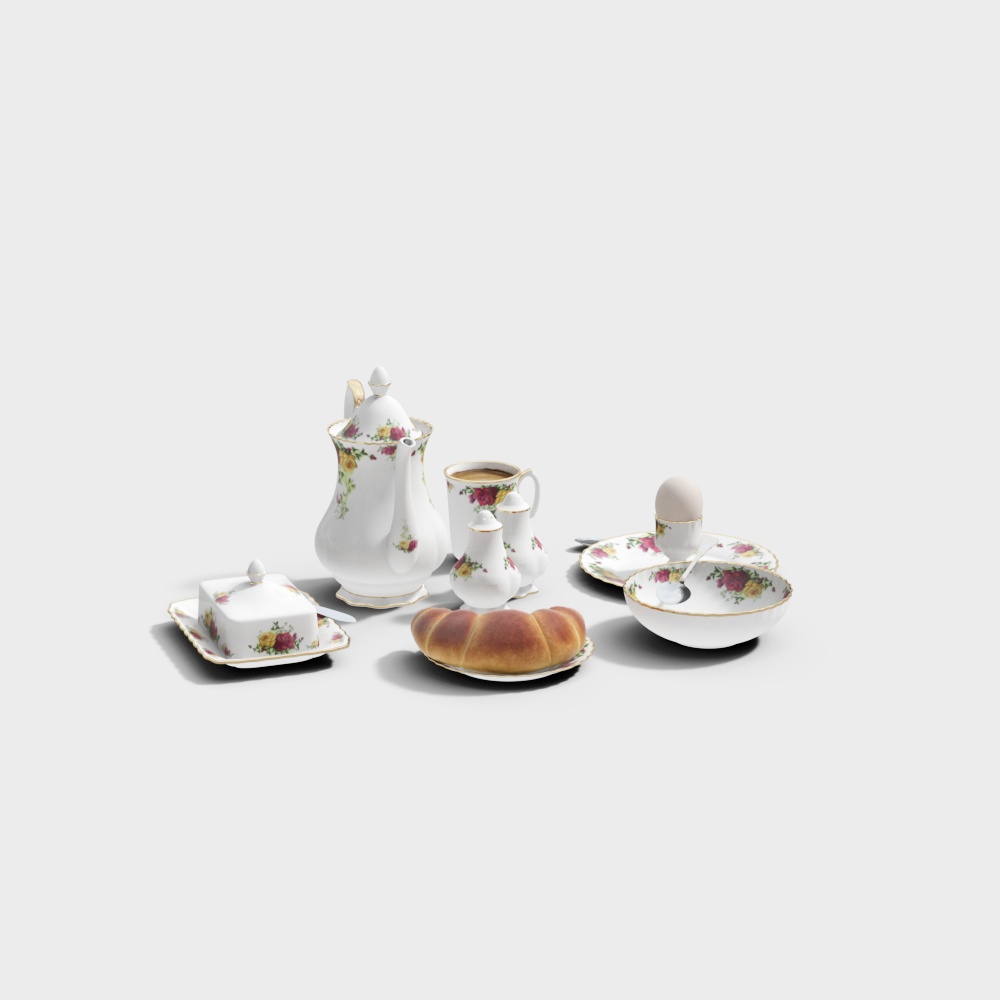 陶瓷餐具茶壶组合3D模型