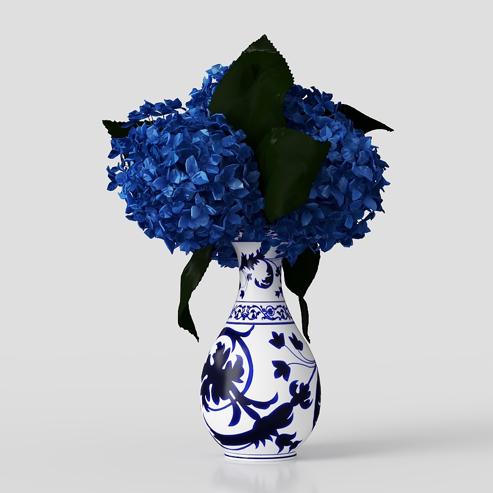 青花瓷鲜花花瓶摆件3D模型
