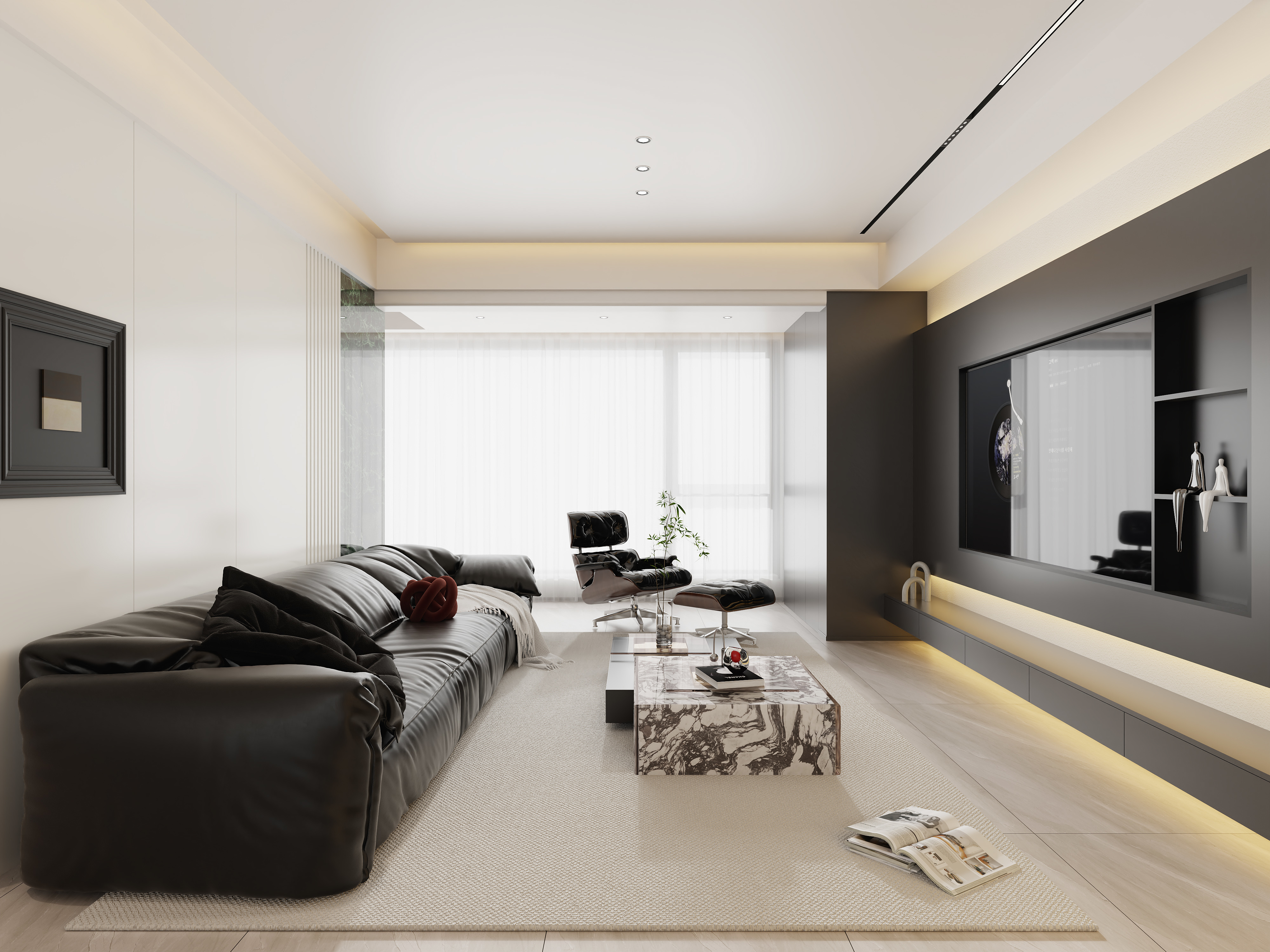 不ai画图-轻奢黑白灰 133㎡4室装修效果图