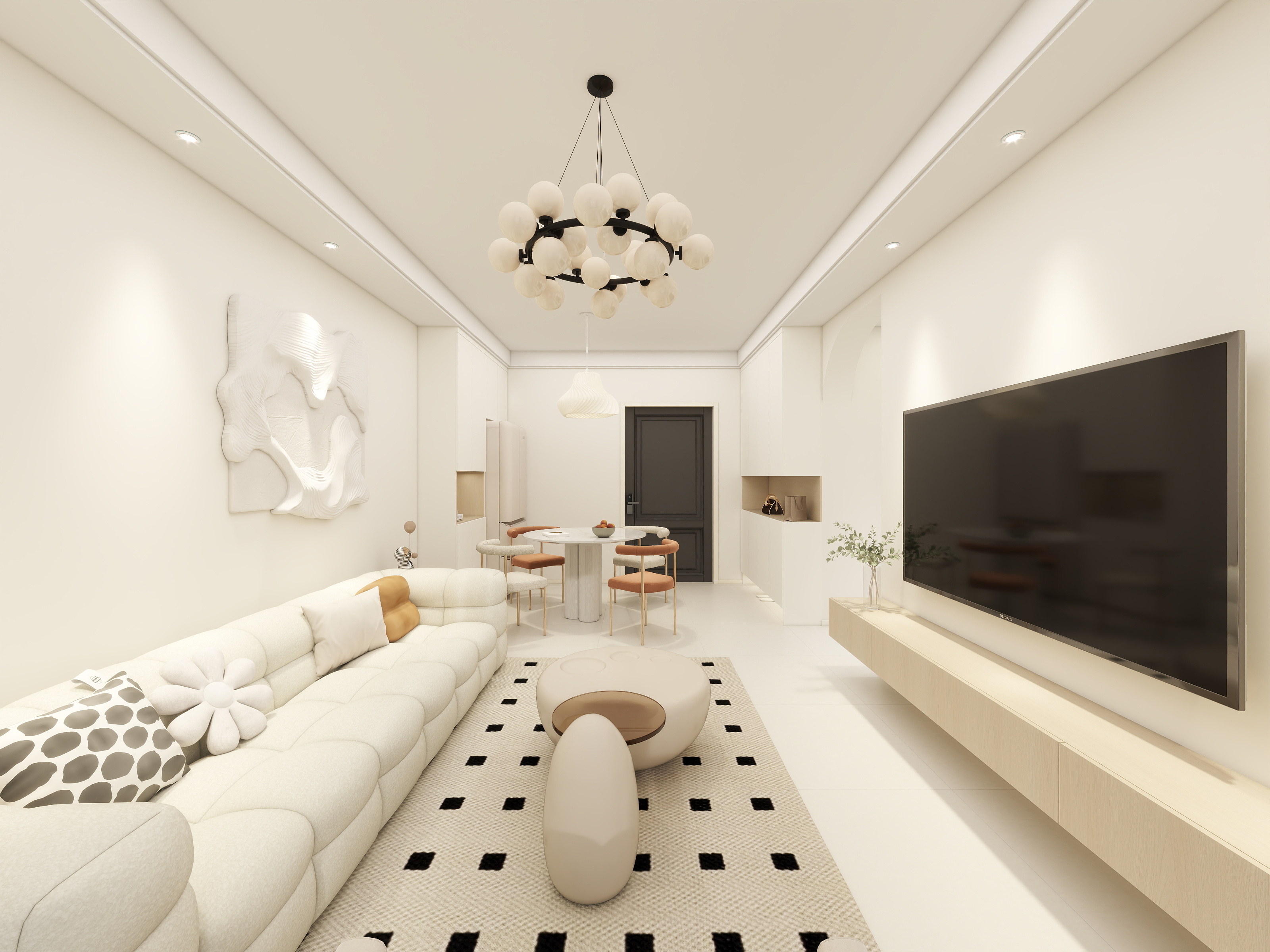 小鹿设计-万达天御85奶油风-装修设计方案