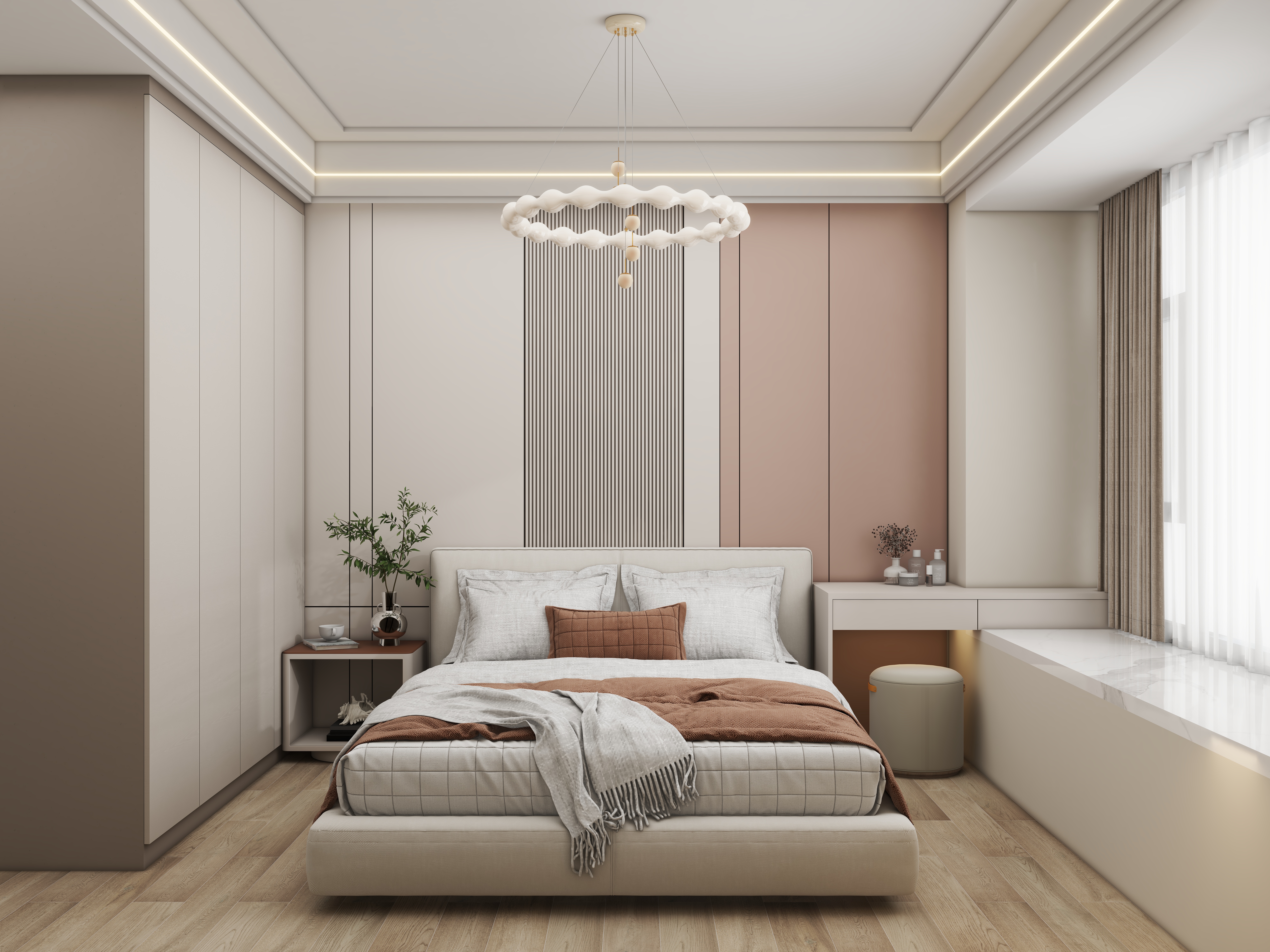 壹诺设计工作室-107㎡3室-现代简约 一层主卧装修效果图第2张