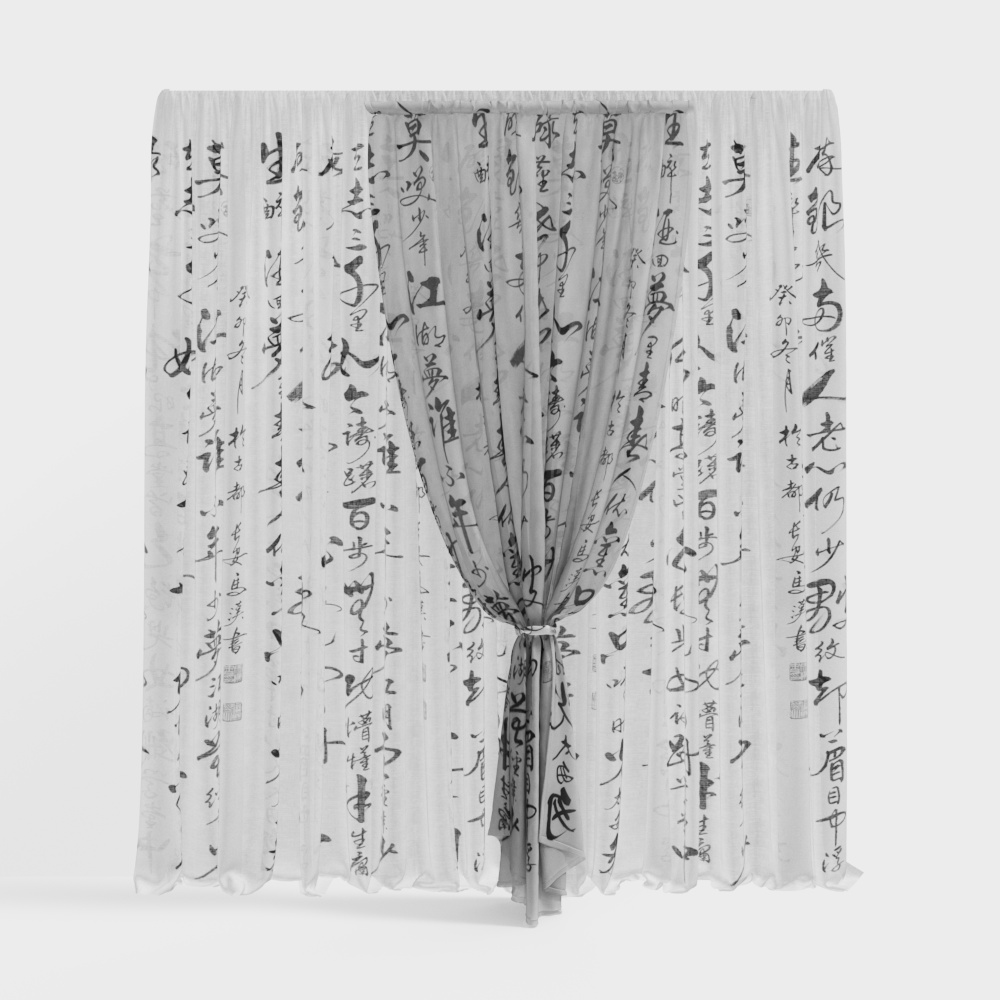 新中式书法字画纱帘