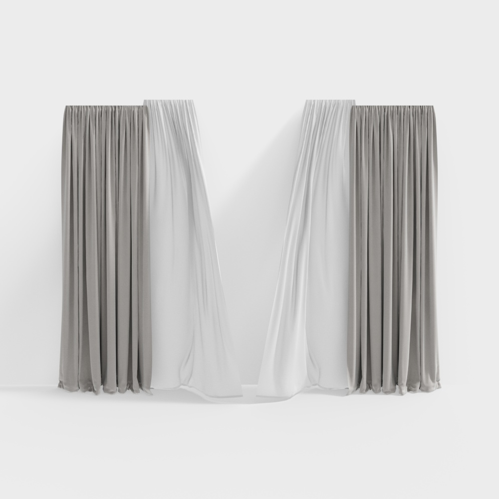 现代窗帘窗纱3D模型