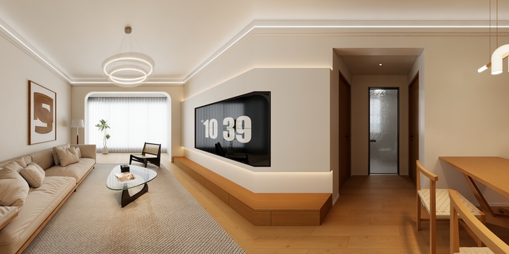 专业设计--三室两厅原木奶油风-装修设计方案