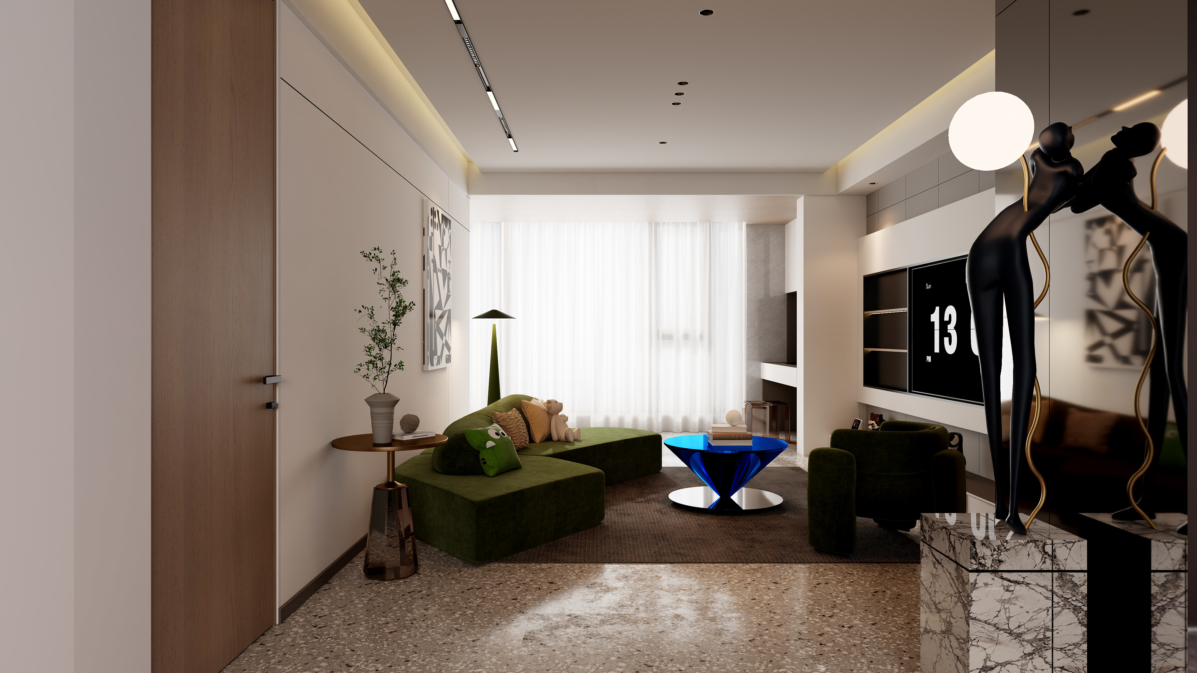 青石空间-现代简约120㎡3室装修效果图