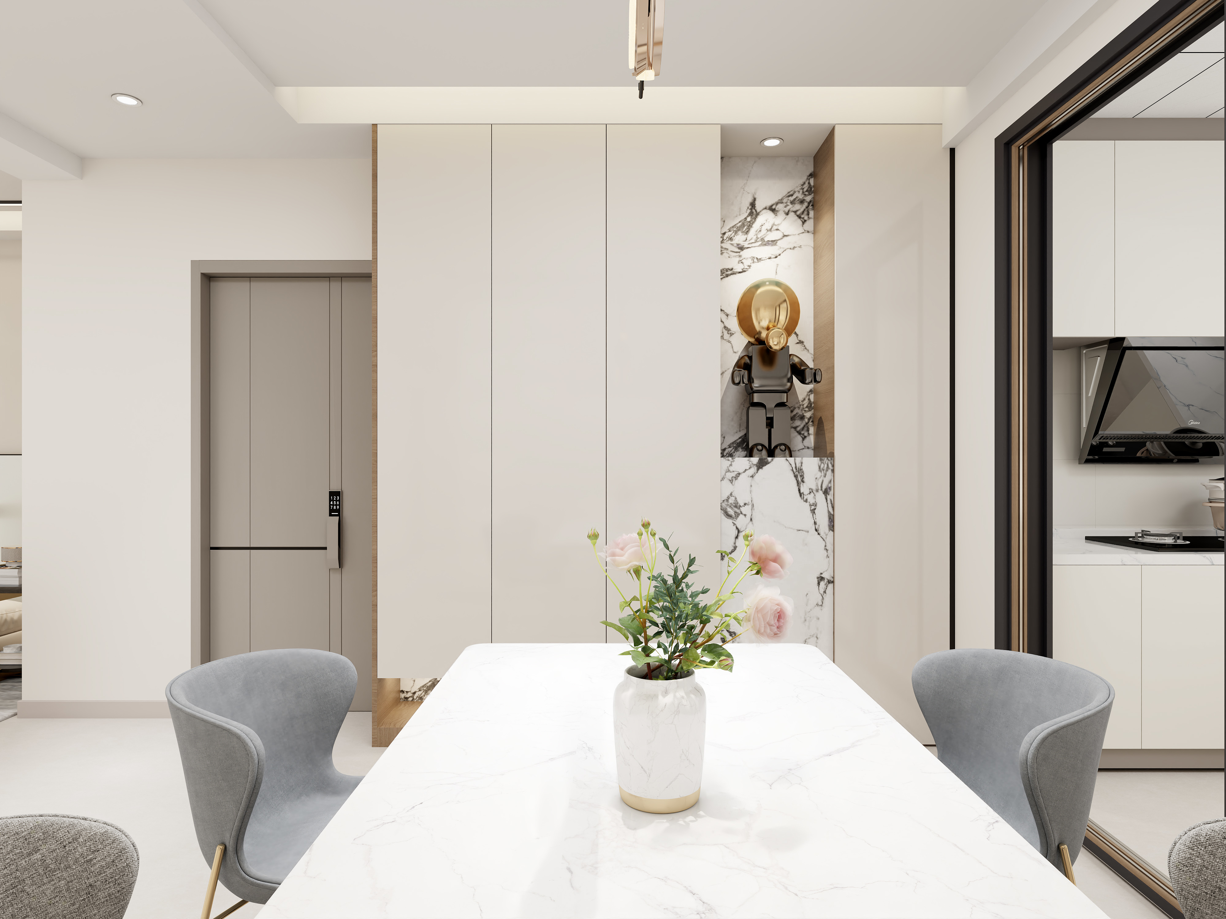 艺雅丽-127平奶油风 一层客餐厅装修效果图第5张