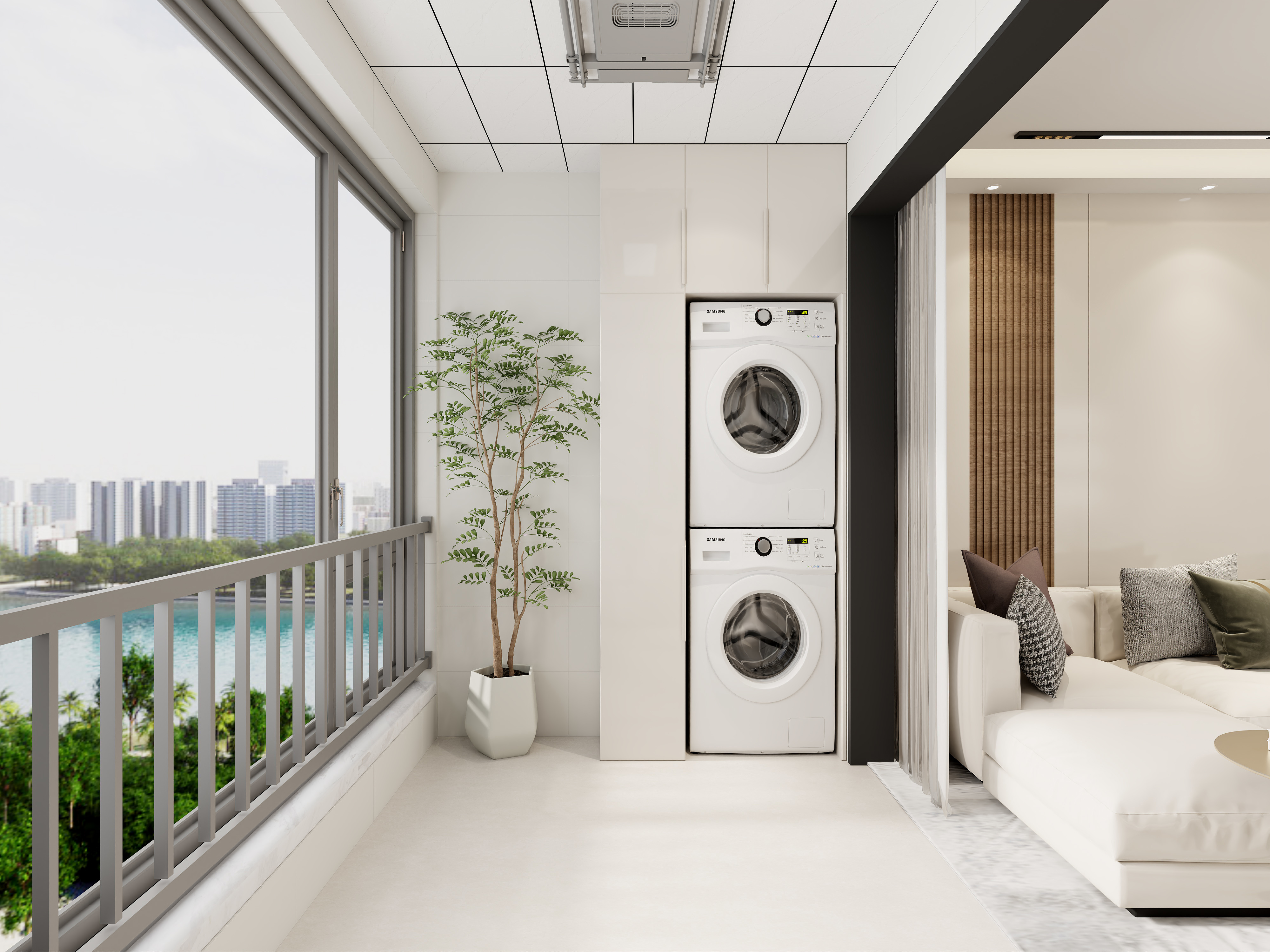 艺雅丽-127平奶油风 一层阳台装修效果图第2张