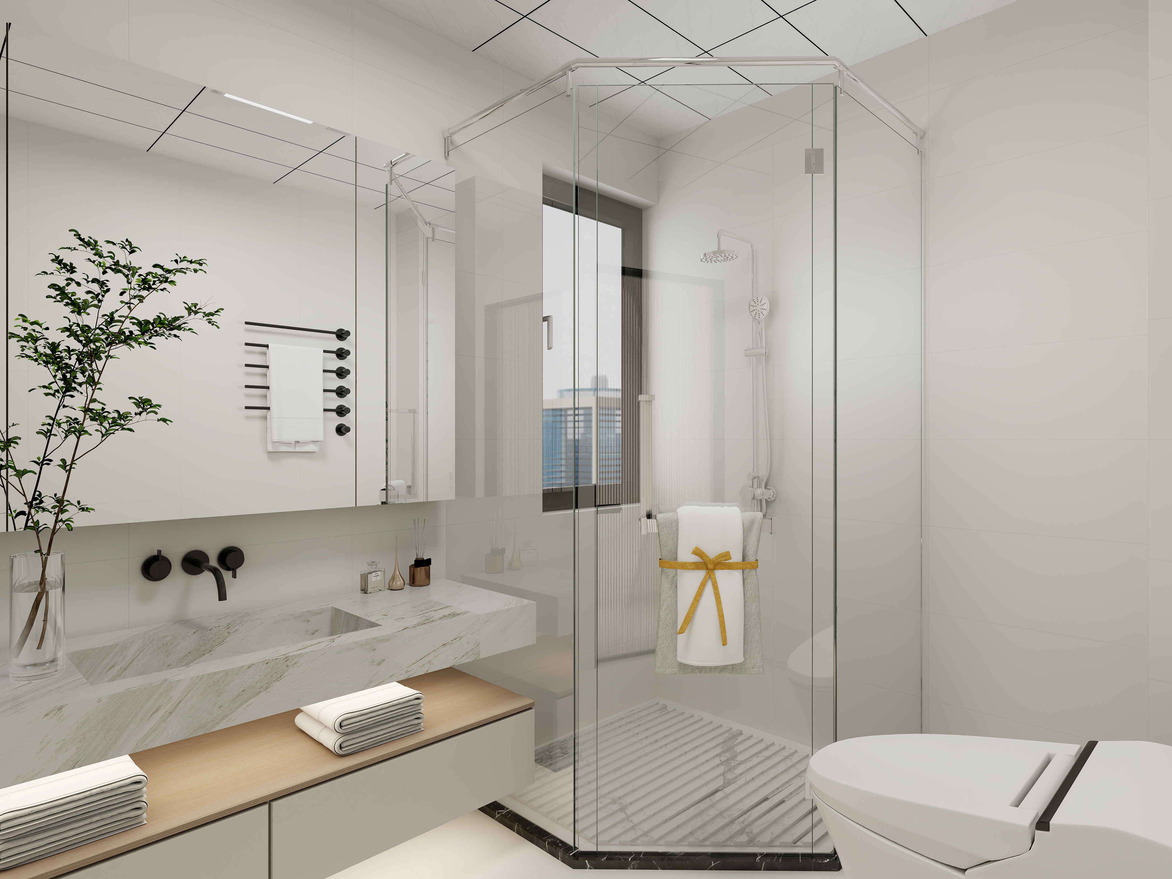 艺雅丽-127平奶油风 一层主卫装修效果图第1张