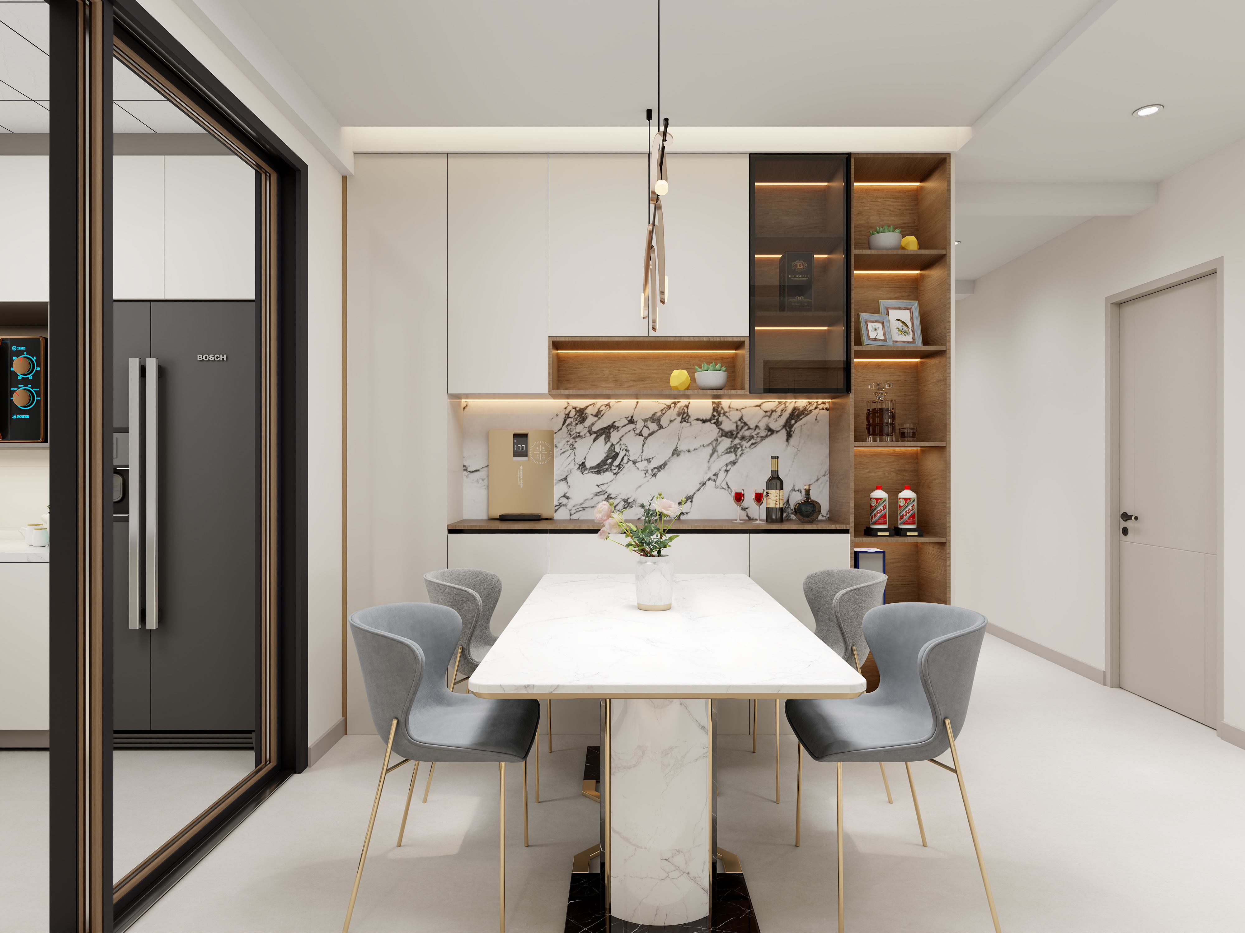 艺雅丽-127平奶油风 一层客餐厅装修效果图第1张