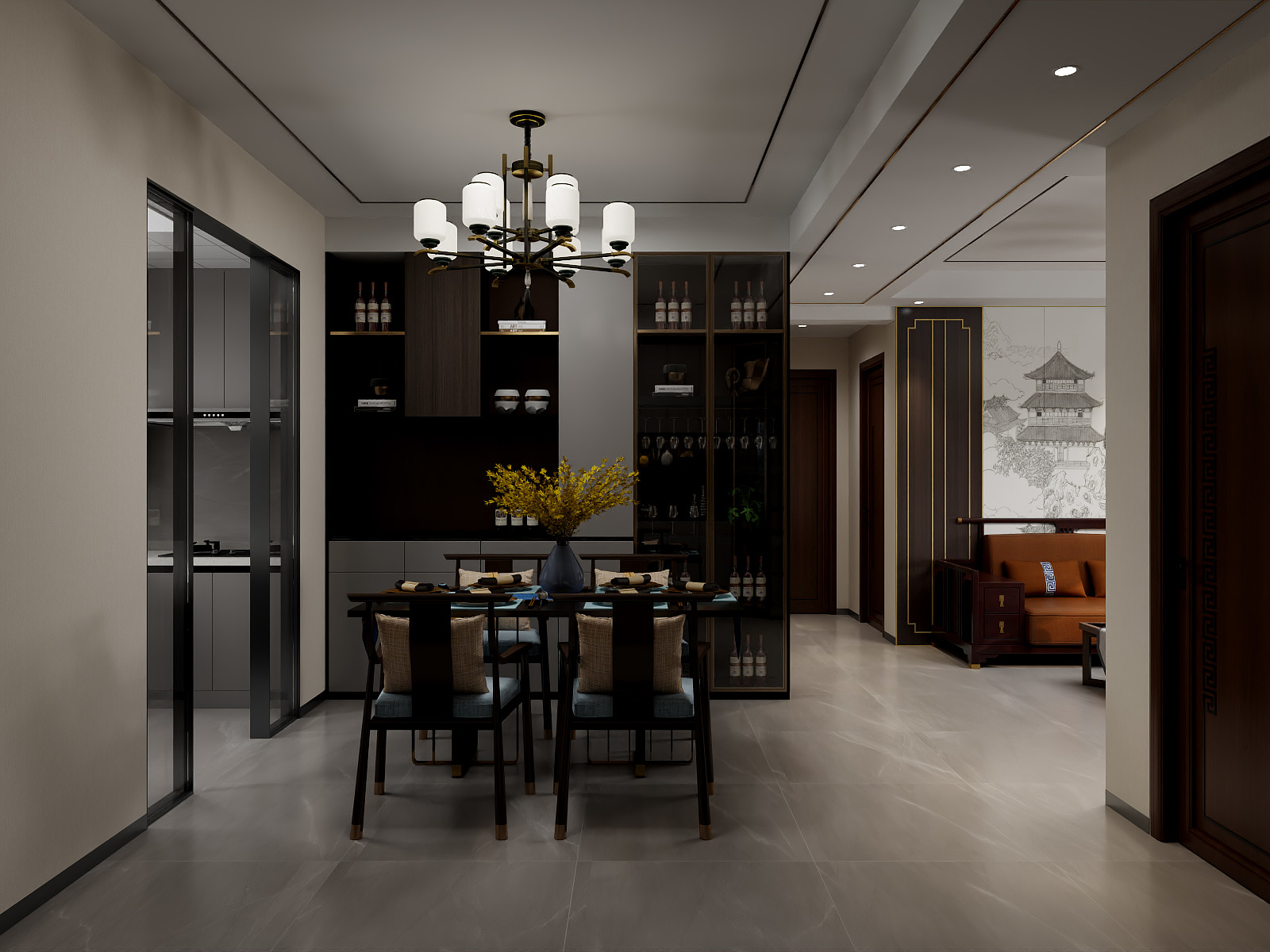 100元设计方案-91m²新中式简约风格装修效果图