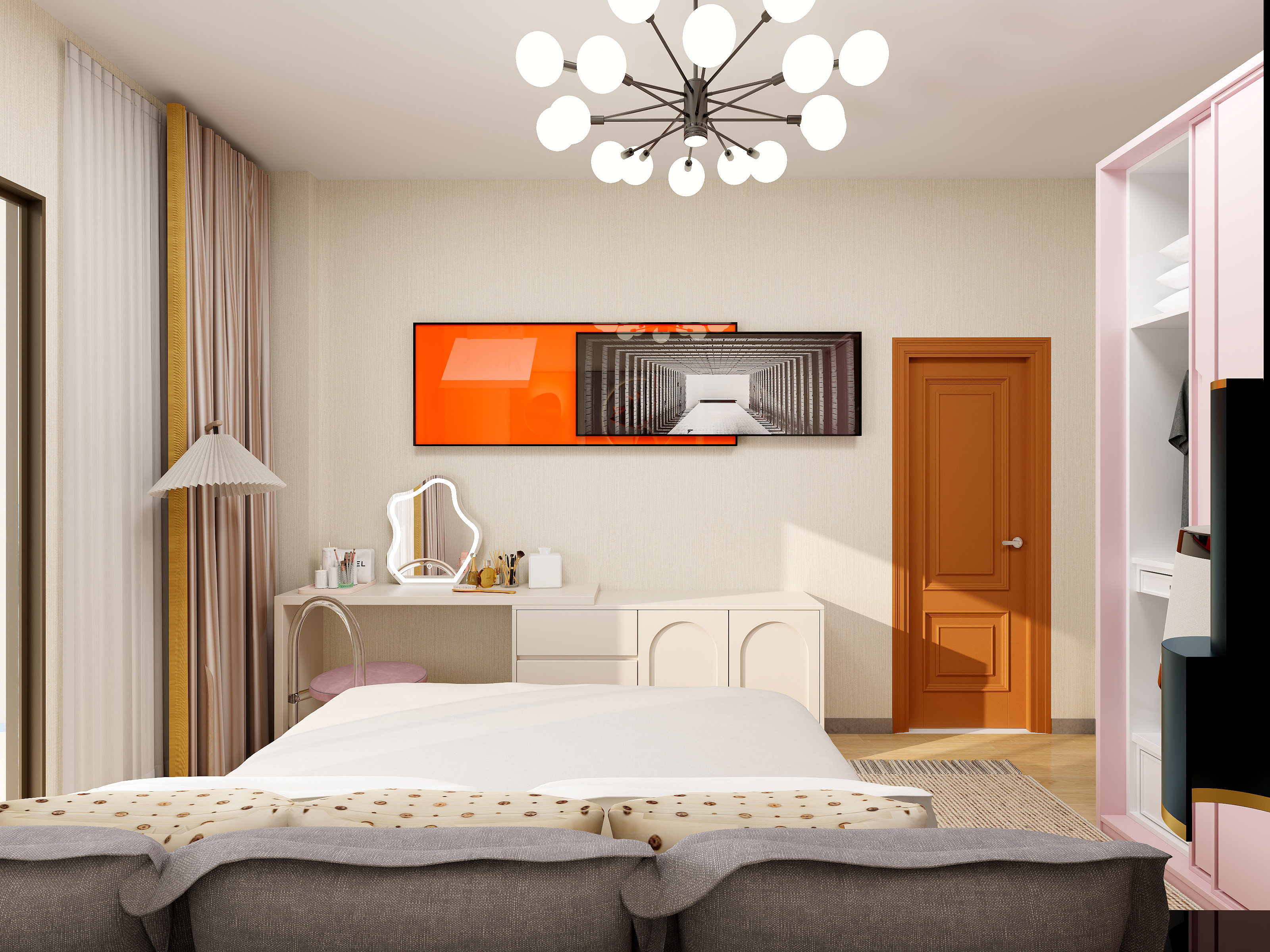 爱弥儿_-暖色调3室1厅1卫-健身房➕浴缸卫生间-装修设计方案