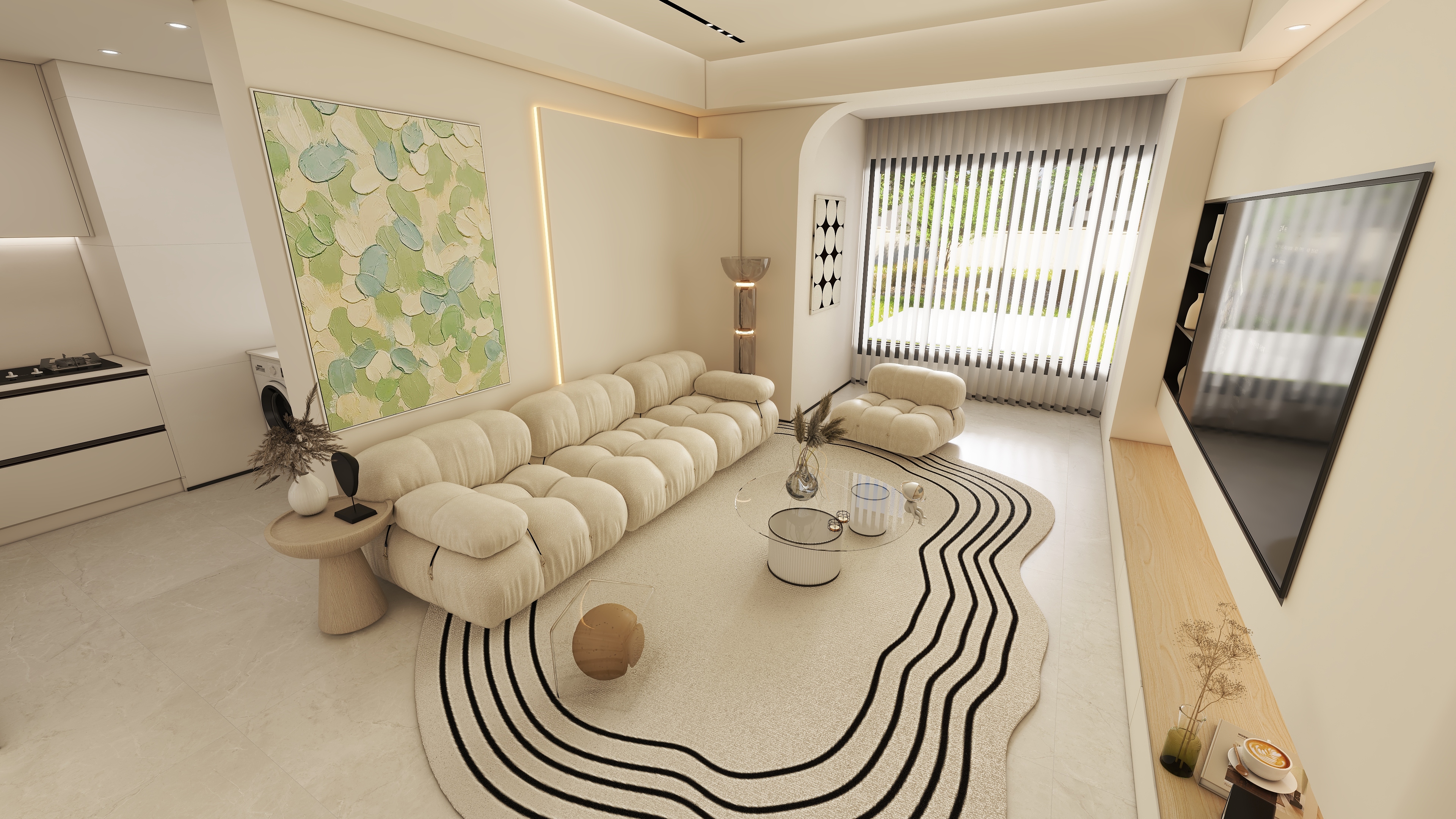 1Liar-小区房奶油86㎡1室-装修设计方案