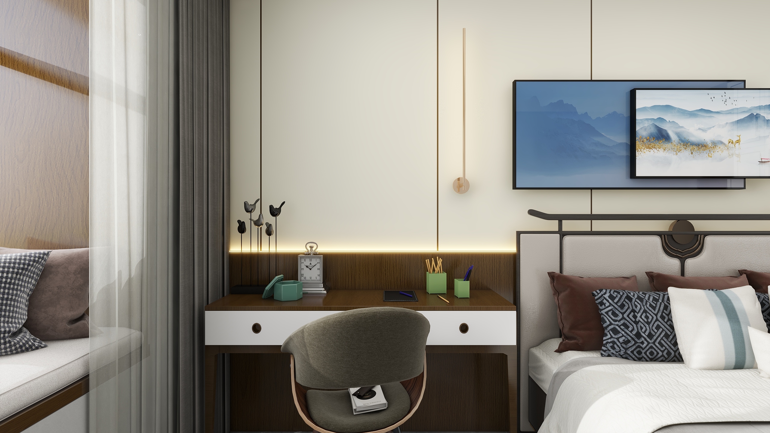 王敏-新中式138㎡3室装修效果图