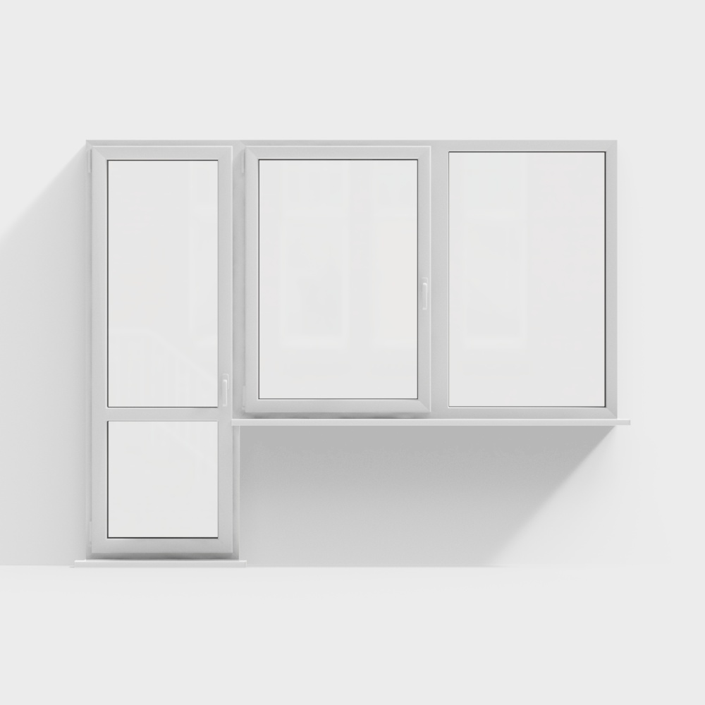 现代白色透明窗户3D模型