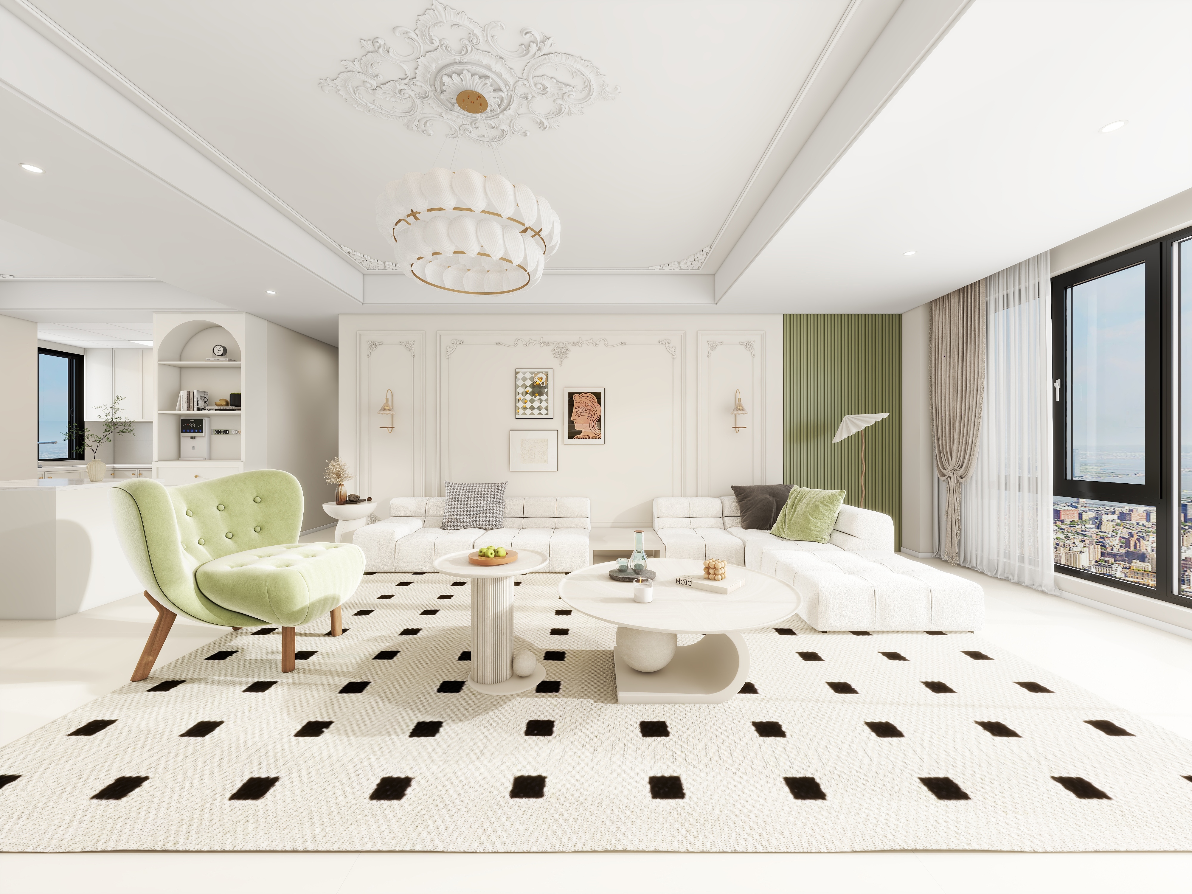 星空设计500-法式奶油146㎡5室装修效果图