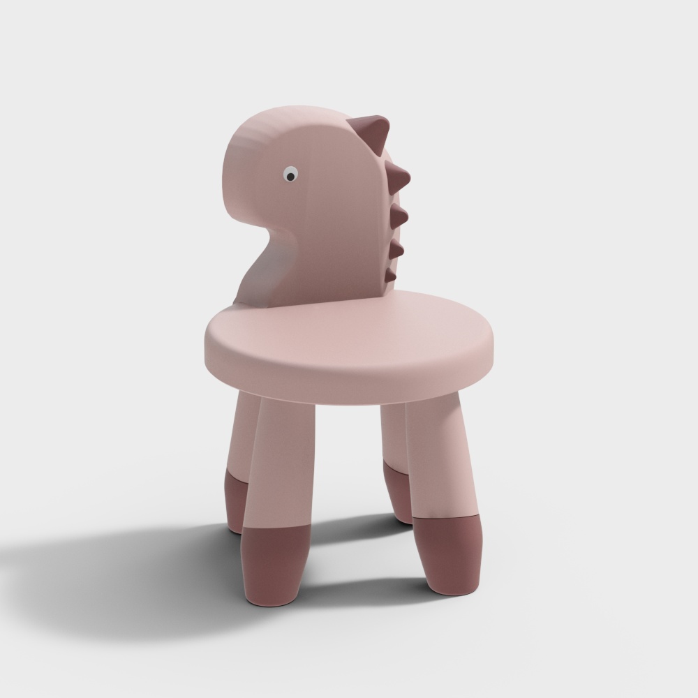 Pink dinosaur wooden children's chair3D模型