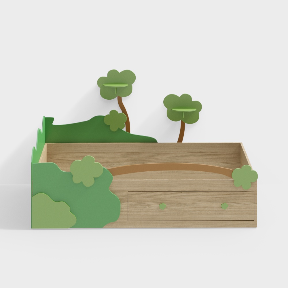 Green wooden bed for children3D模型