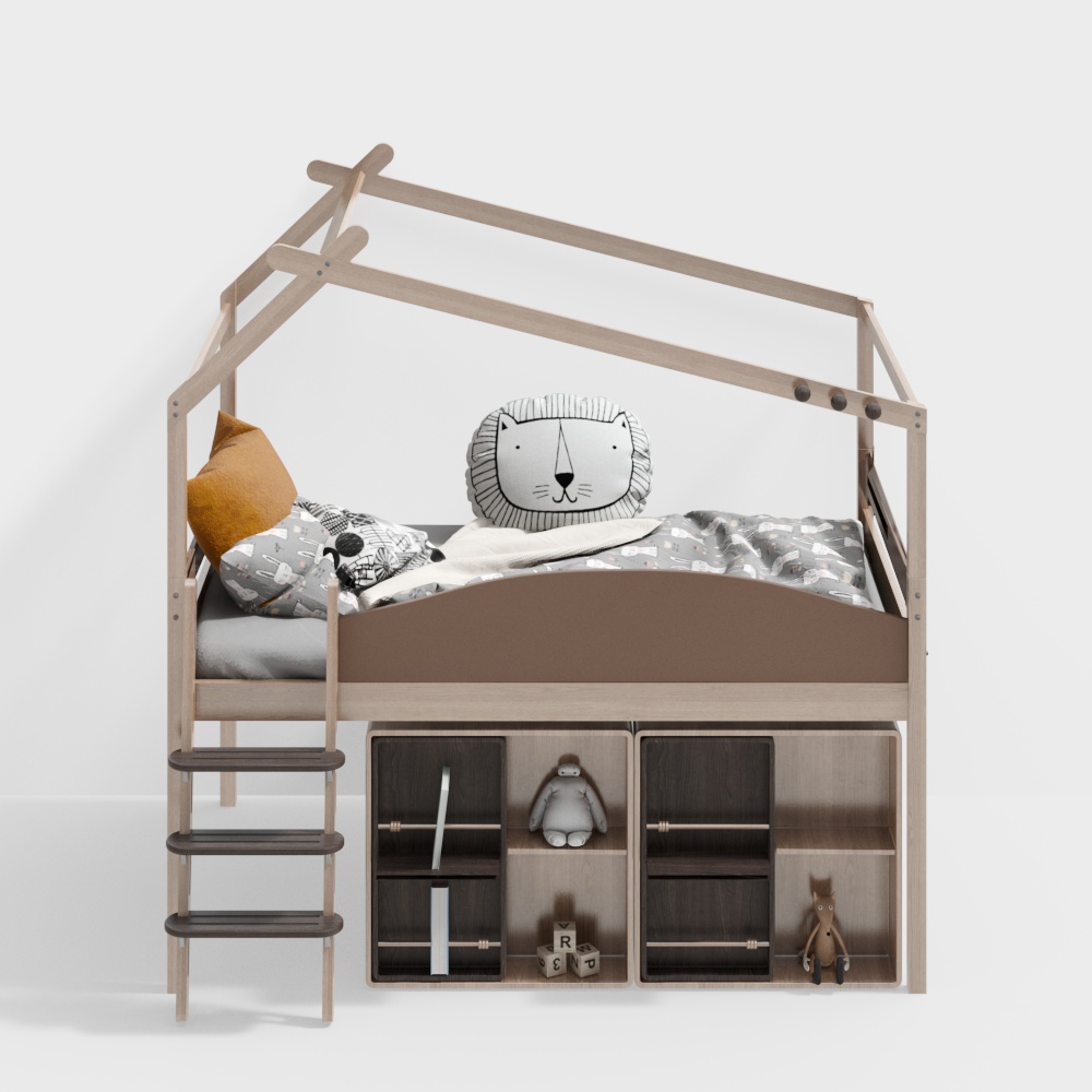 Wooden frame children's bed3D模型