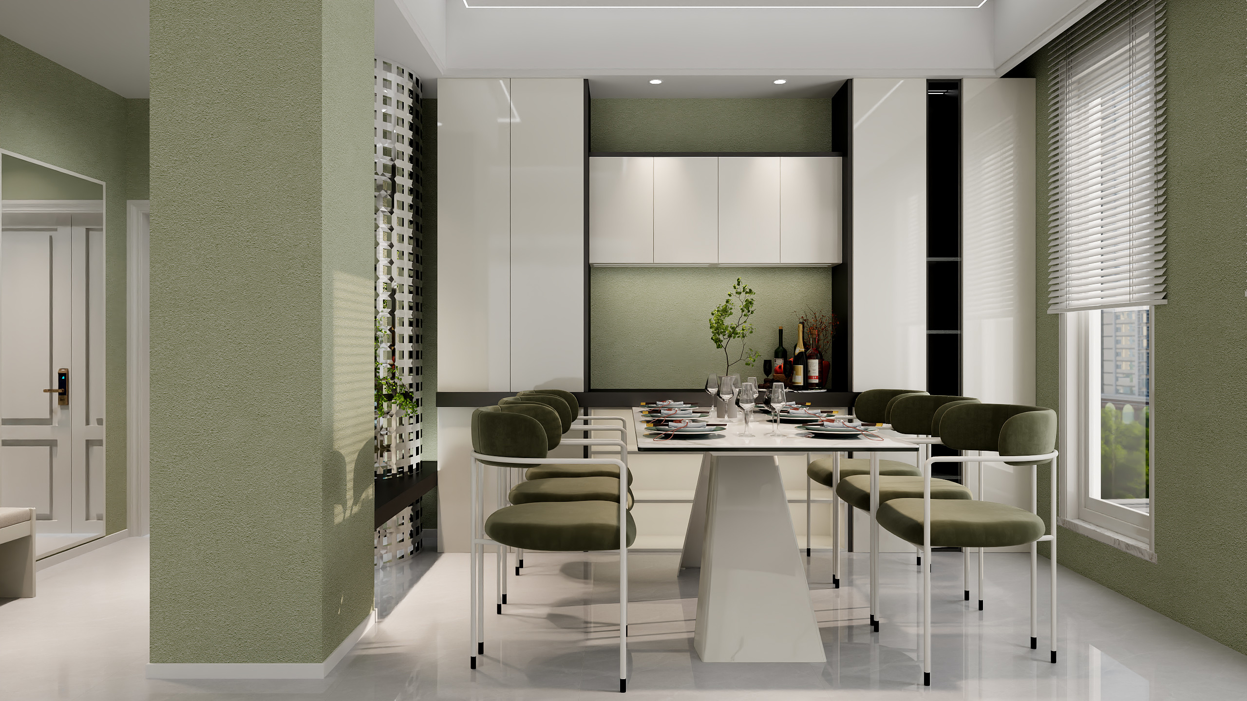 老吕qjBu-万峰郡府现代风格-绿色清凉装修效果图