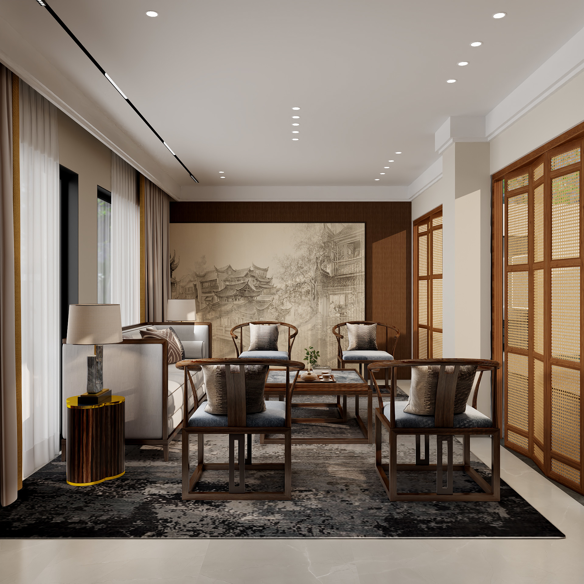 100元设计方案-191m²新中式风格设计装修效果图