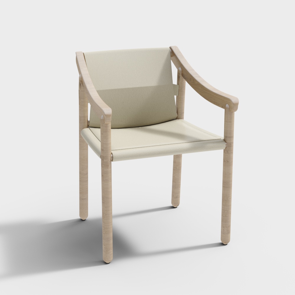 Cassina  MAGISTRETTI LP Wooden white chair3D模型