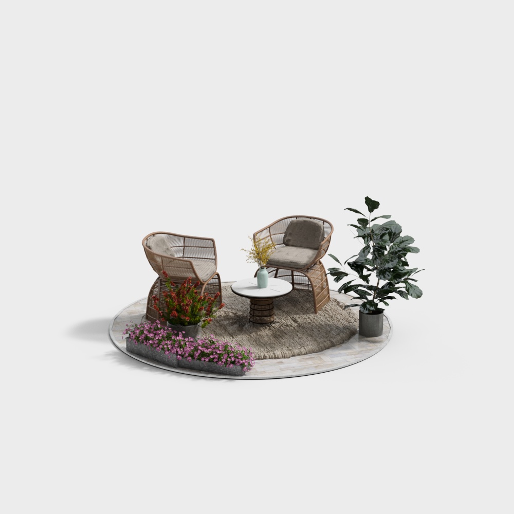 Modern outdoor plant leisure table and chair combination3D模型