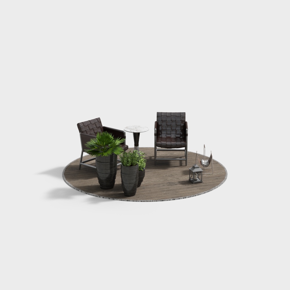 Modern outdoor green plant leisure table and chair combination3D模型