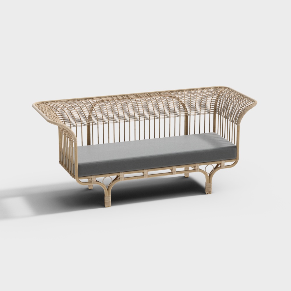 Southeast Asia rattan woven outdoor multi-person sofa3D模型