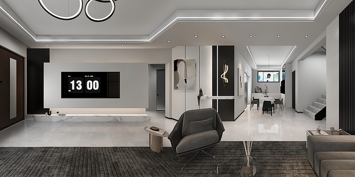 叉烧77pwip-黑白灰客餐厅-装修设计方案