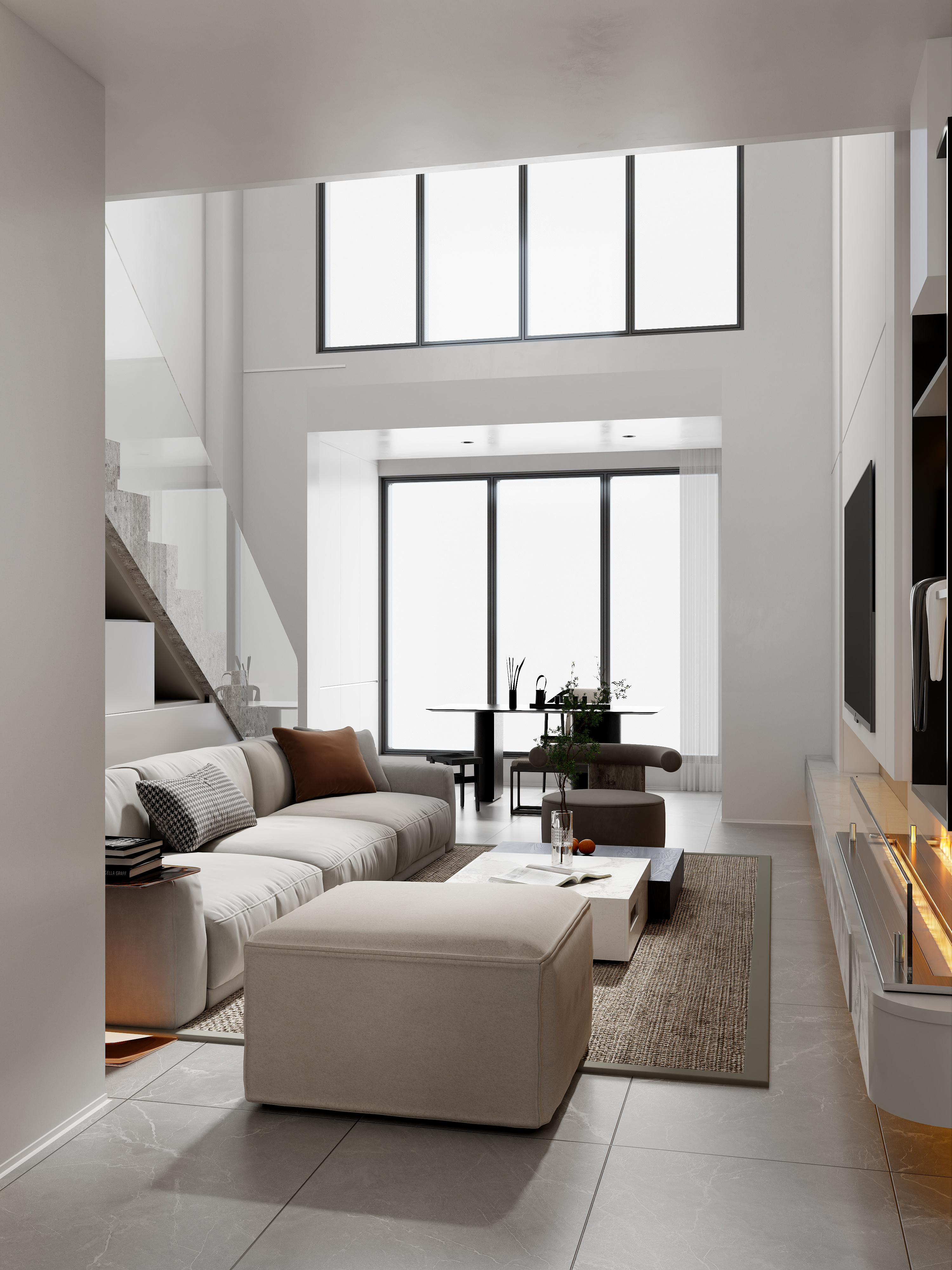 一栗设计工作室-探索 141 平米大宅的现代挑高客厅之魅-装修设计方案