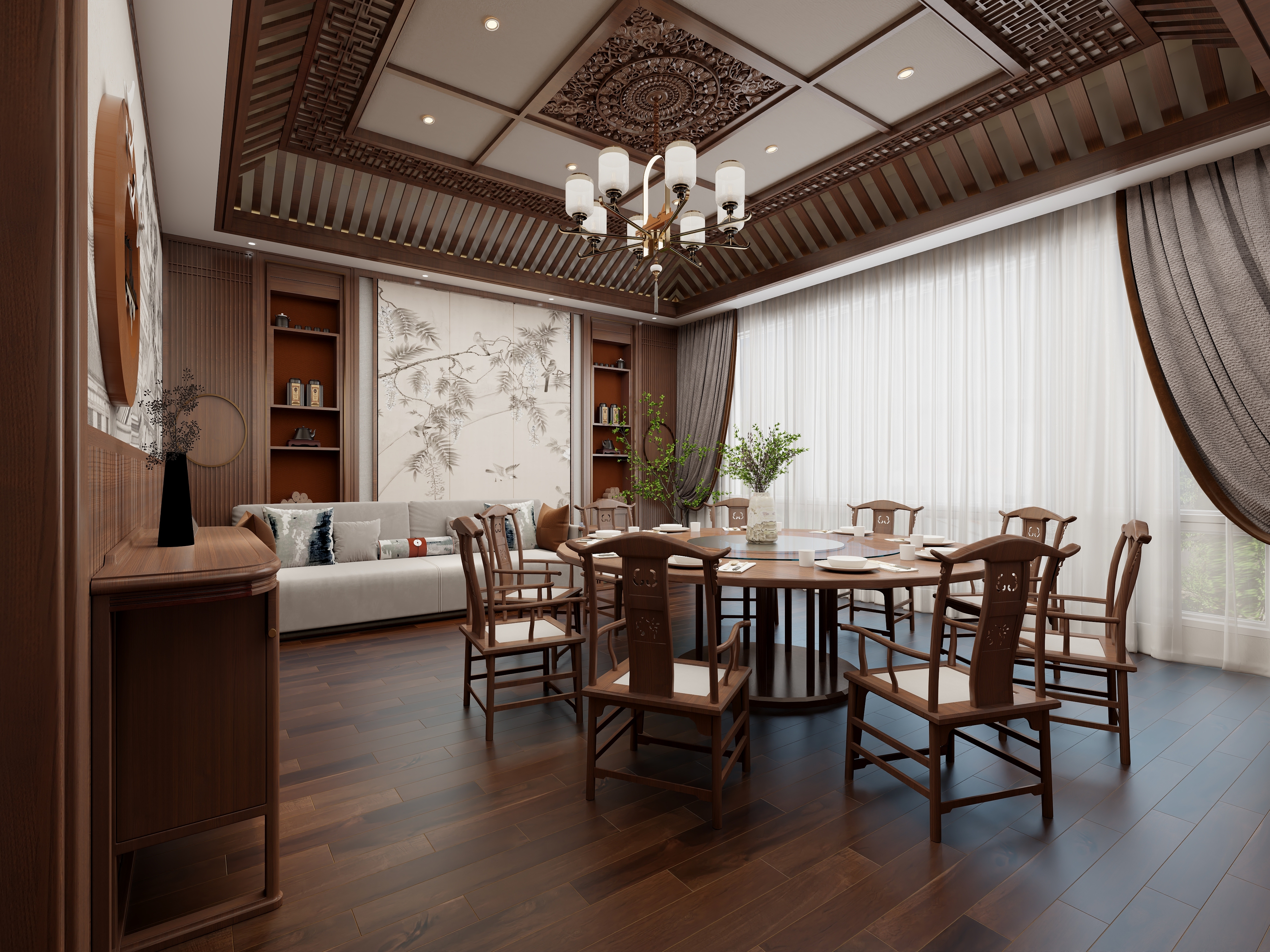 晓明设计工作室.- 中式餐厅包间装修效果图