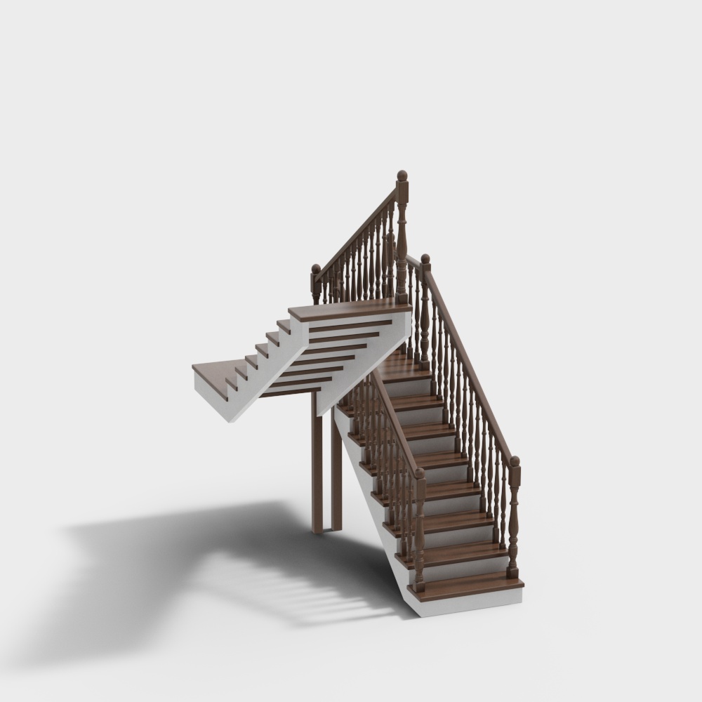 Wooden railing stair3D模型