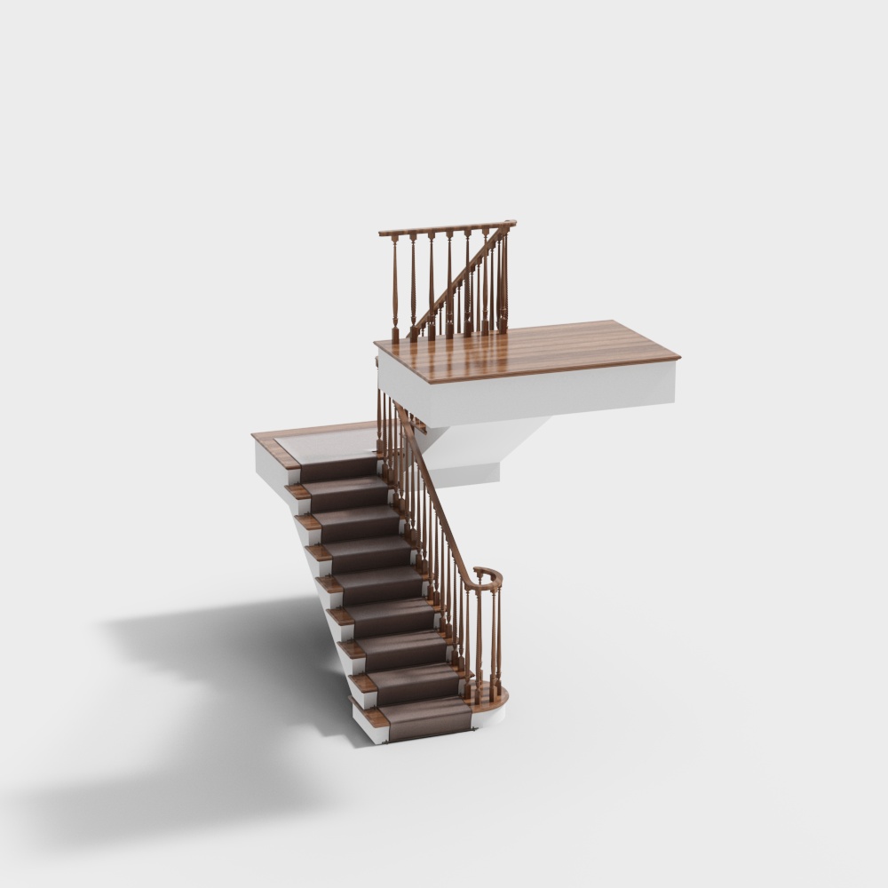 Wooden railing stair3D模型