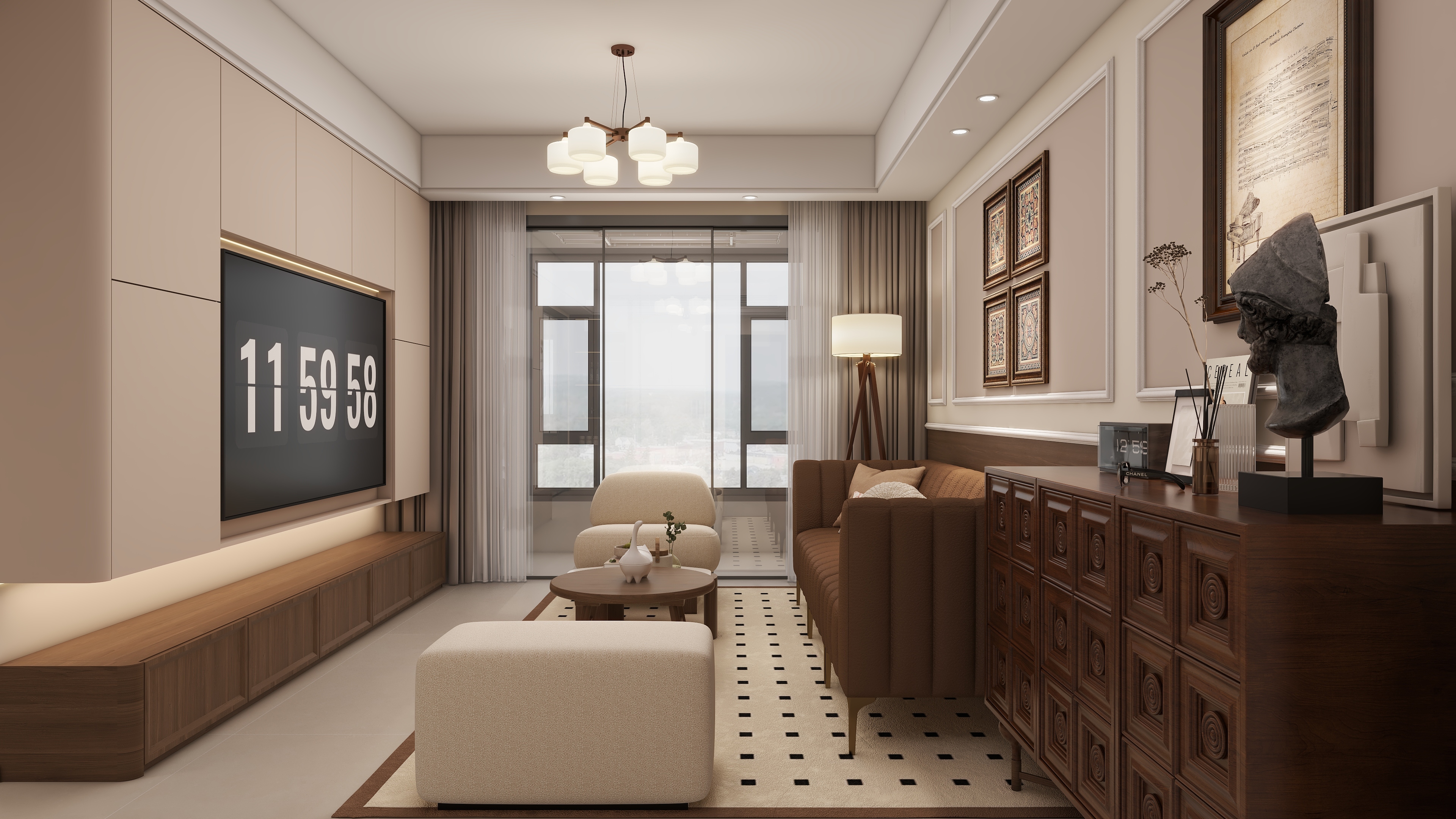 庄育霖-铂珺花园89平奶油复古风3室装修效果图